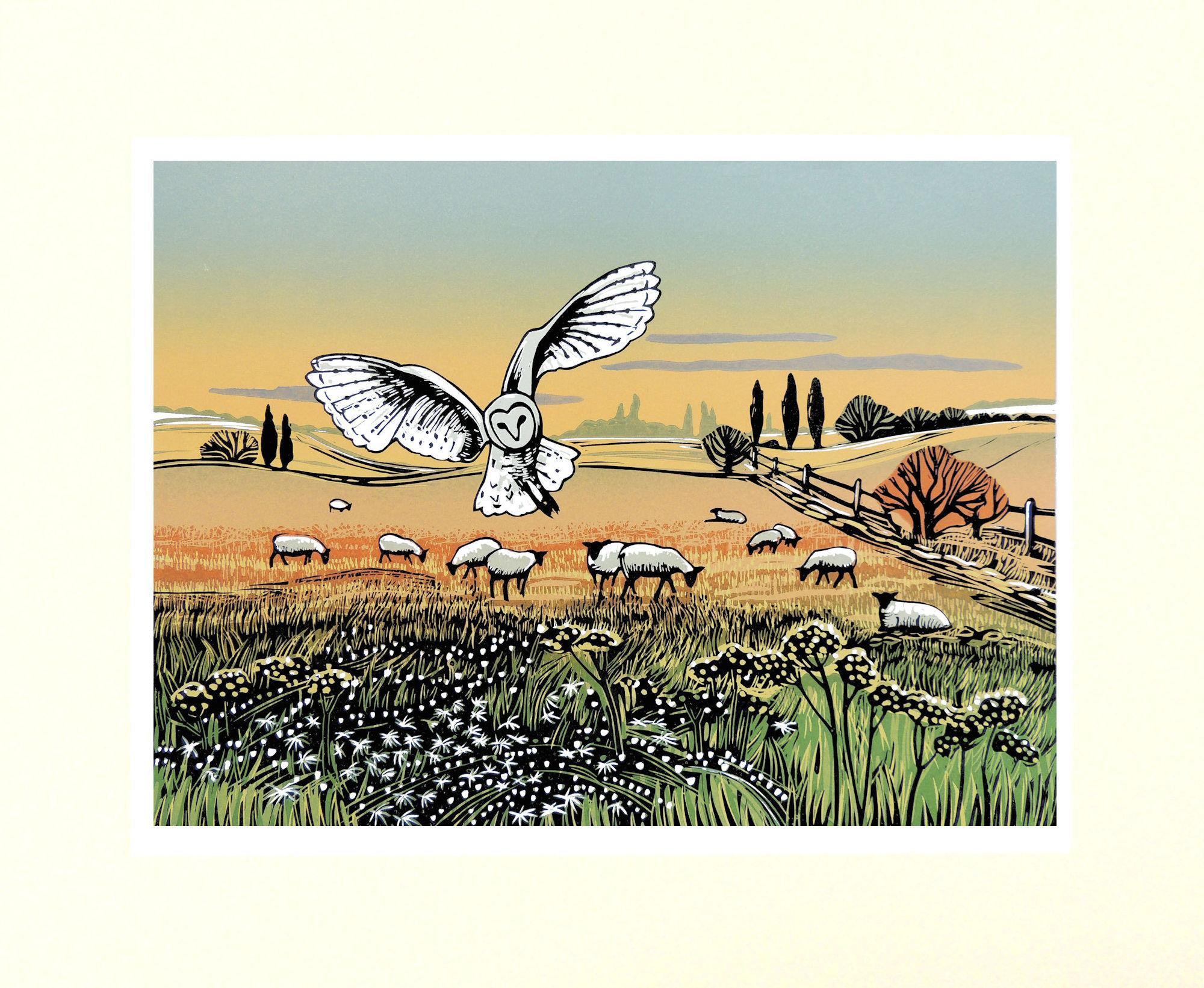 Chasseur du crépuscule - Beige Landscape Print par Rob Barnes