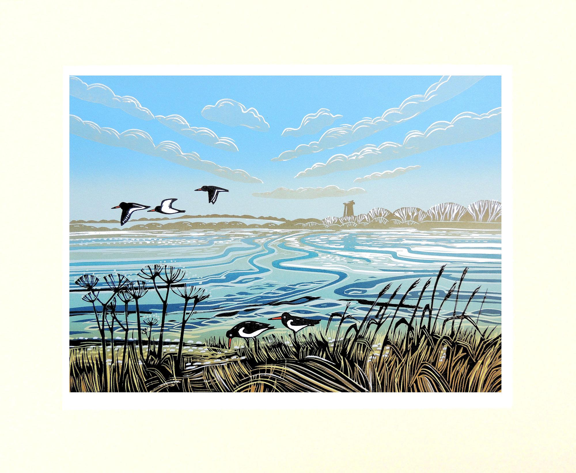 Waterway with Linocut, Print by Rob Barnes For Sale 2