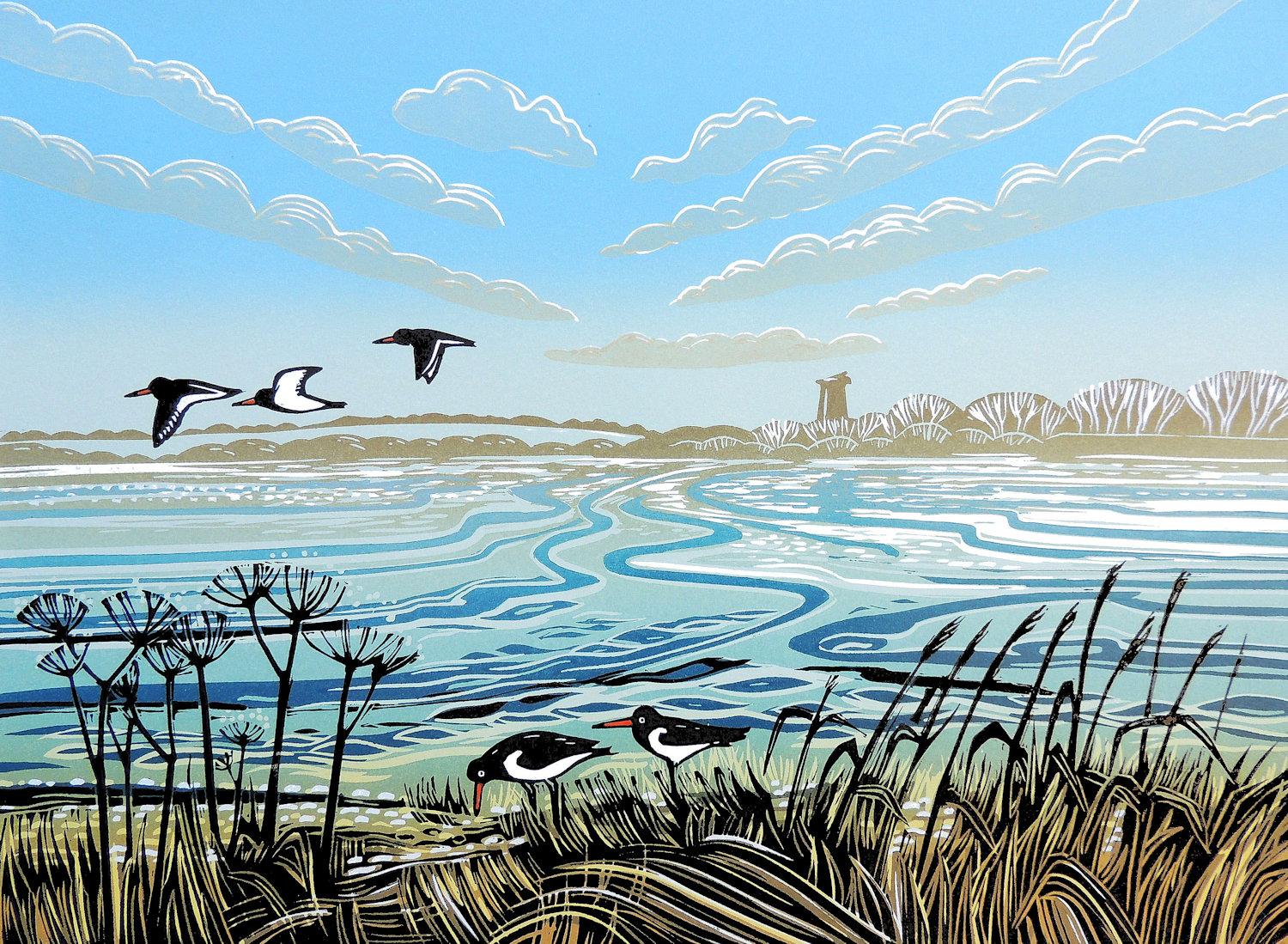 Waterway by Rob Barnes [2021]

Last one available. The inspiration for this was seeing clouds and ripples on the river. I was trying to create movement in the design and include some Oystercatchers. My work involves blending colours and graduating