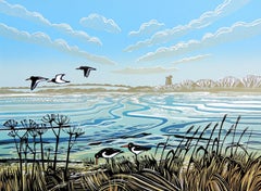 Waterway with Linocut, Print by Rob Barnes