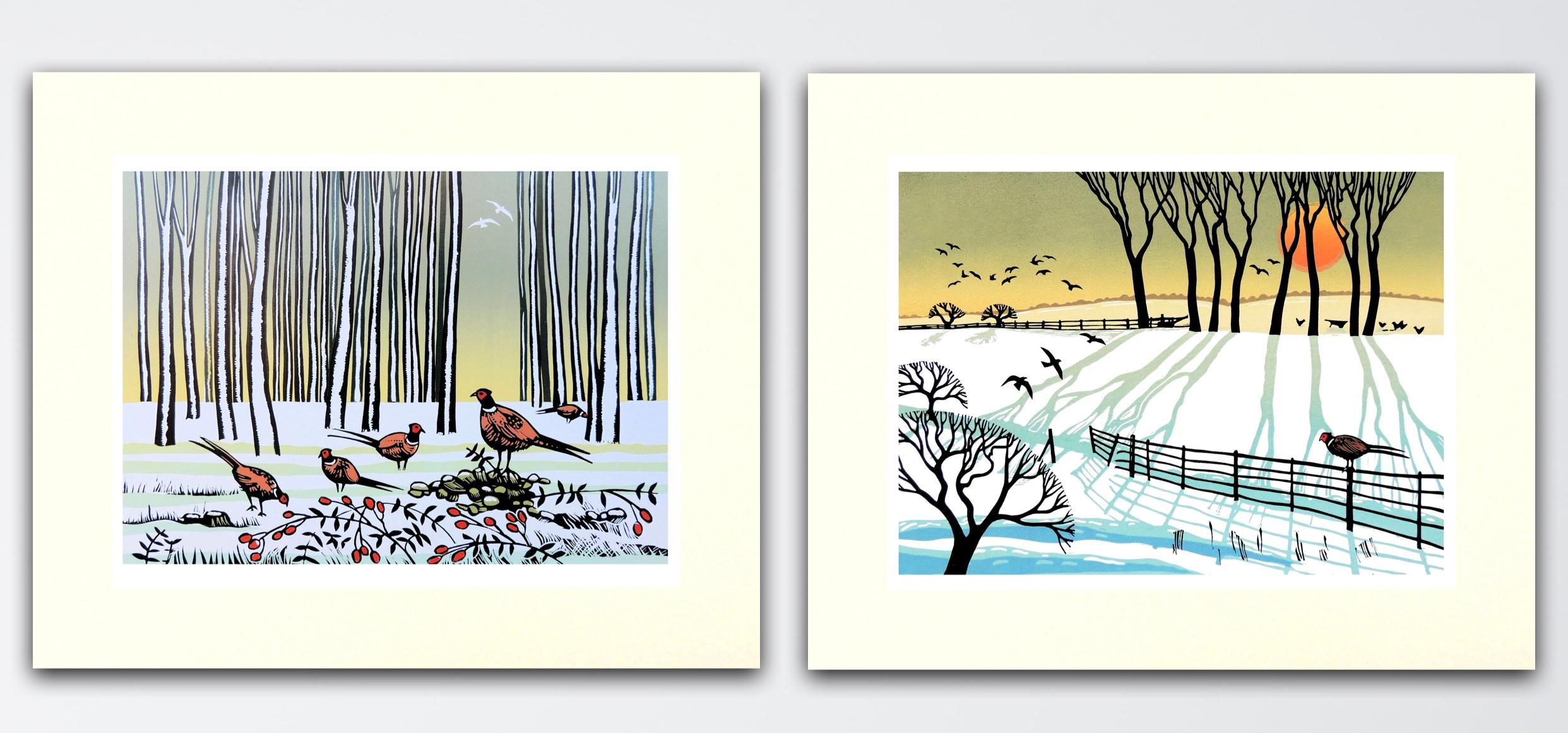Rob Barnes Figurative Print - Winter Shadows and Snow Trees 