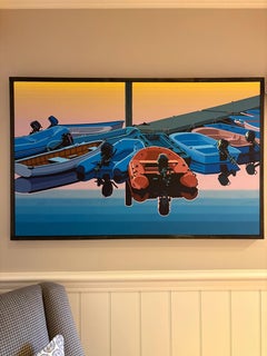 "Stille Wasser in der Morgendämmerung" - kleine Boote liegen bei Sonnenaufgang am Kai