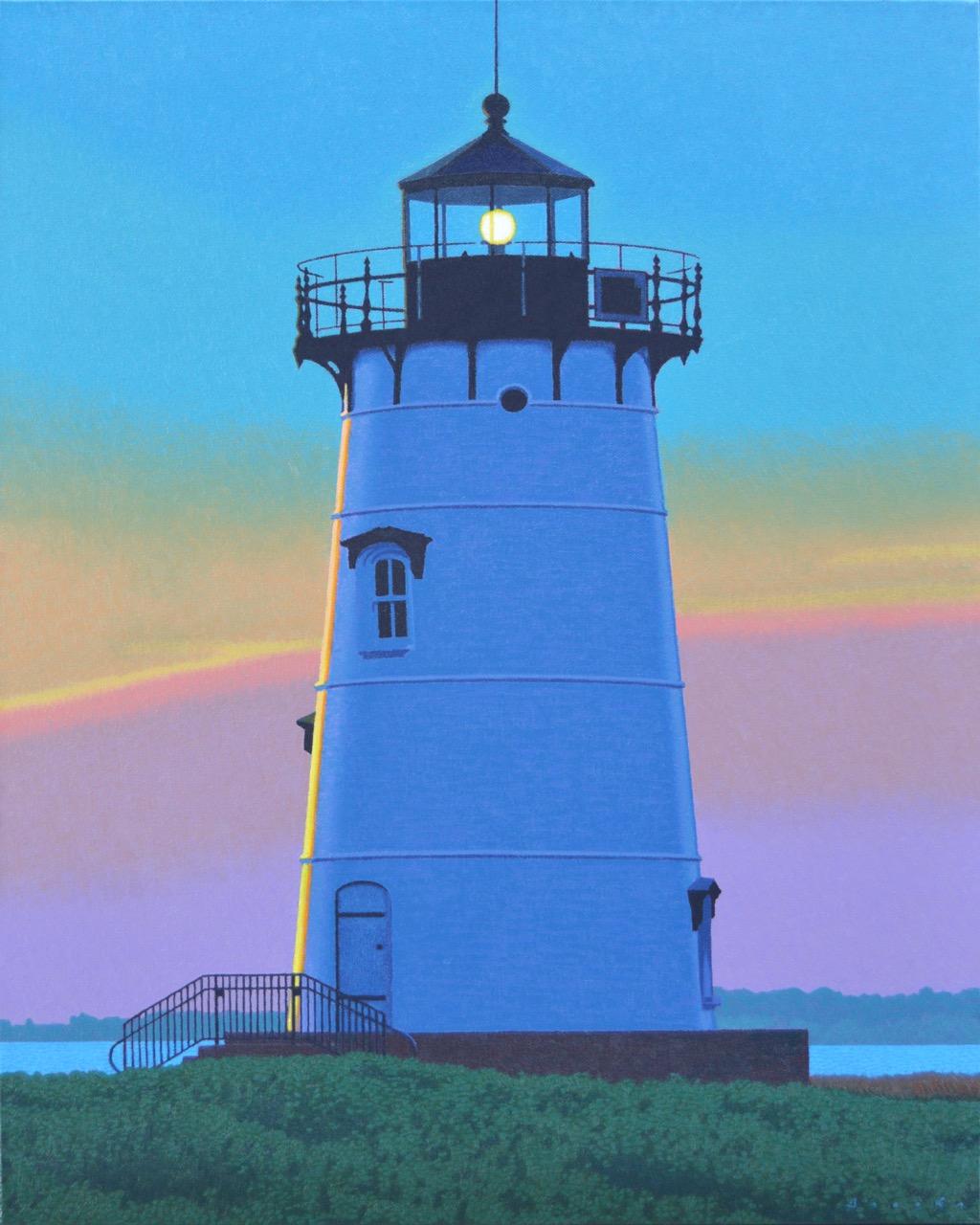 Rob Brooks Landscape Painting - "Edgartown Light" Photo realistic oil painting of Martha's Vineyard lighthouse