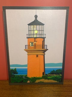 "Gay Head Light" Photorealist oil painting of a brick lighthouse in Aquinnah
