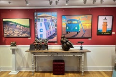"Late Afternoon Glow" oil painting of beach dunes and fence with yellow sky