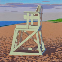 Used "Lifeguard Chair" Painting of a Beach with Bright Colors in Early Morning Light