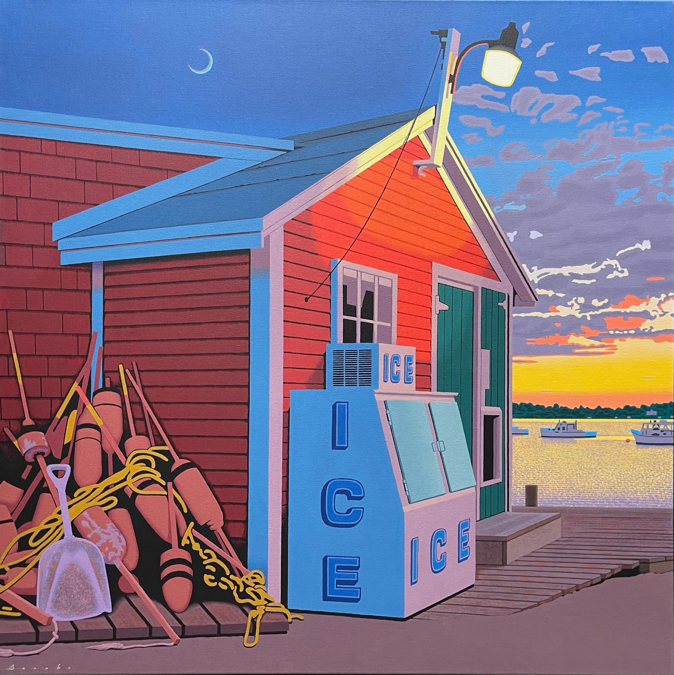 "Twilight Ice" new england beach  - Painting by Rob Brooks