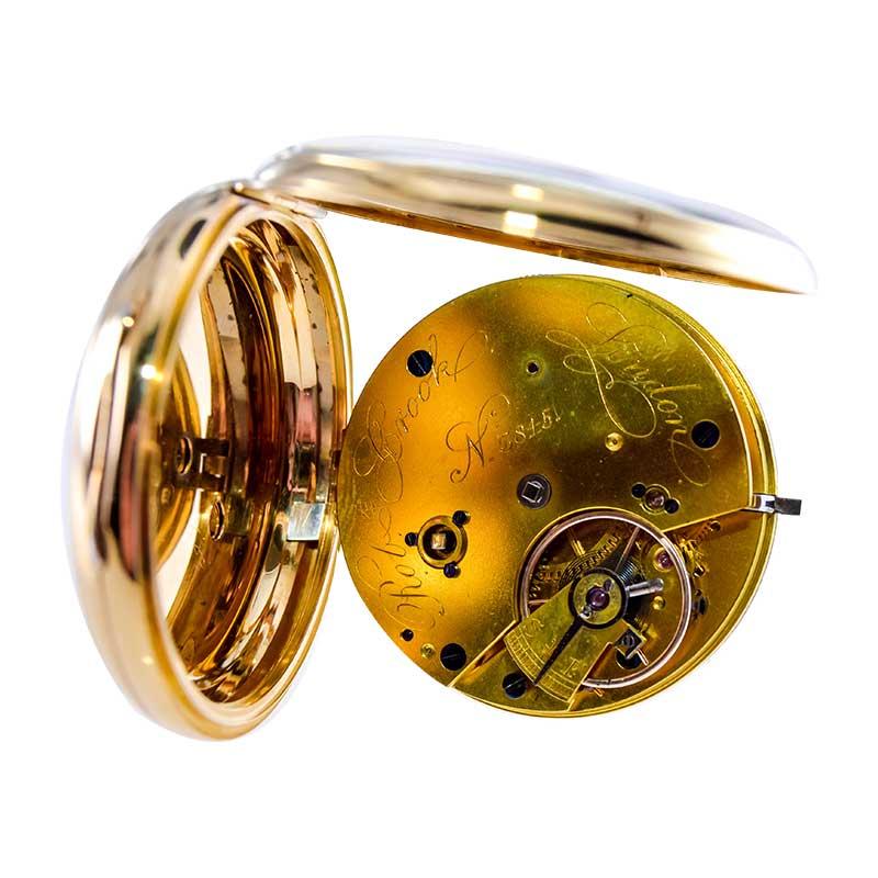 Offene, facettierte Schlüsselwind-Taschenuhr von Rob Crook aus 18 Karat Gelbgold, um 1845 im Angebot 6
