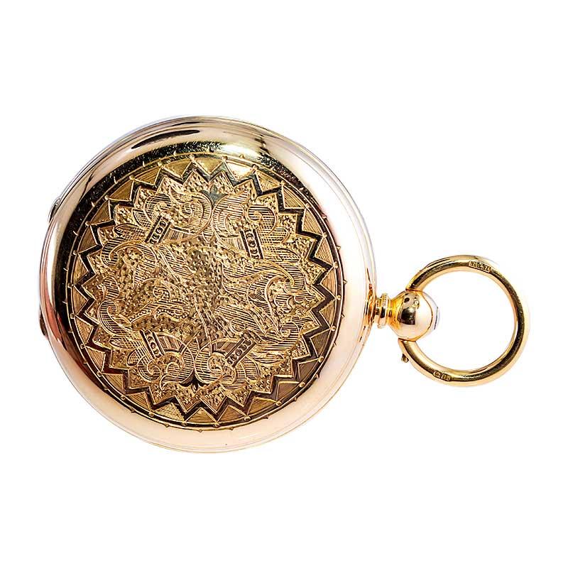 Rob Crook 18 Karat Yellow Gold Open Faced Keywind Pocket Watch, circa 1845 For Sale 1
