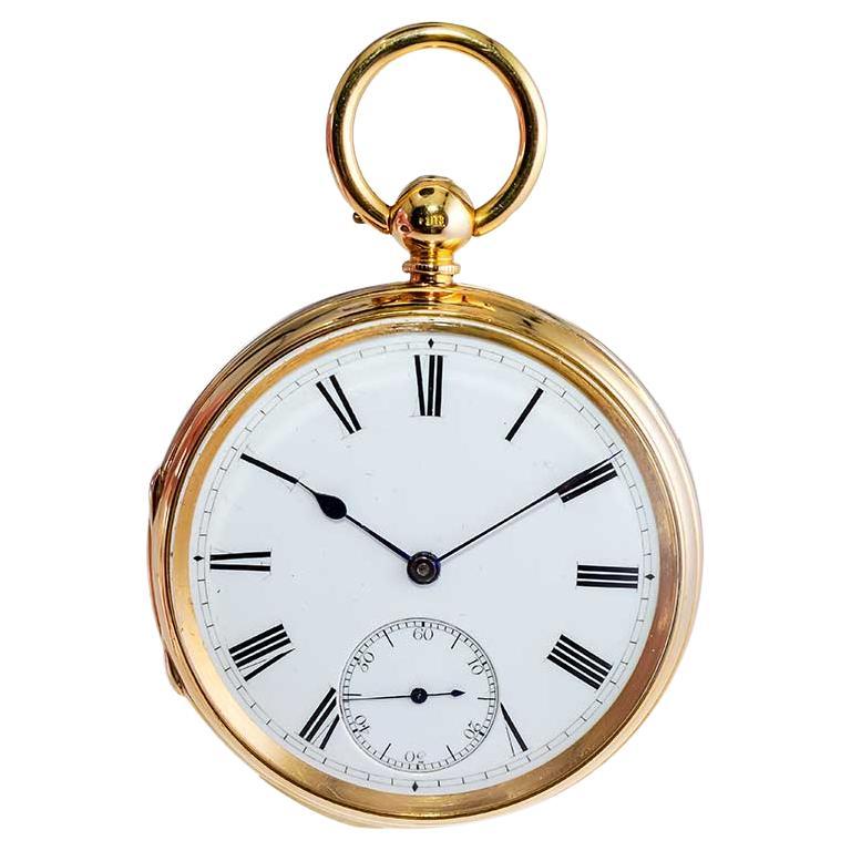 Offene, facettierte Schlüsselwind-Taschenuhr von Rob Crook aus 18 Karat Gelbgold, um 1845 im Angebot