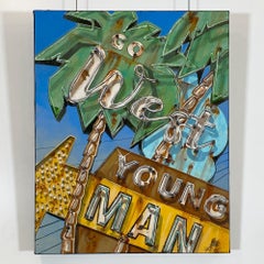 Go West (Young Man), neon sign movie inspired painting featuring palms