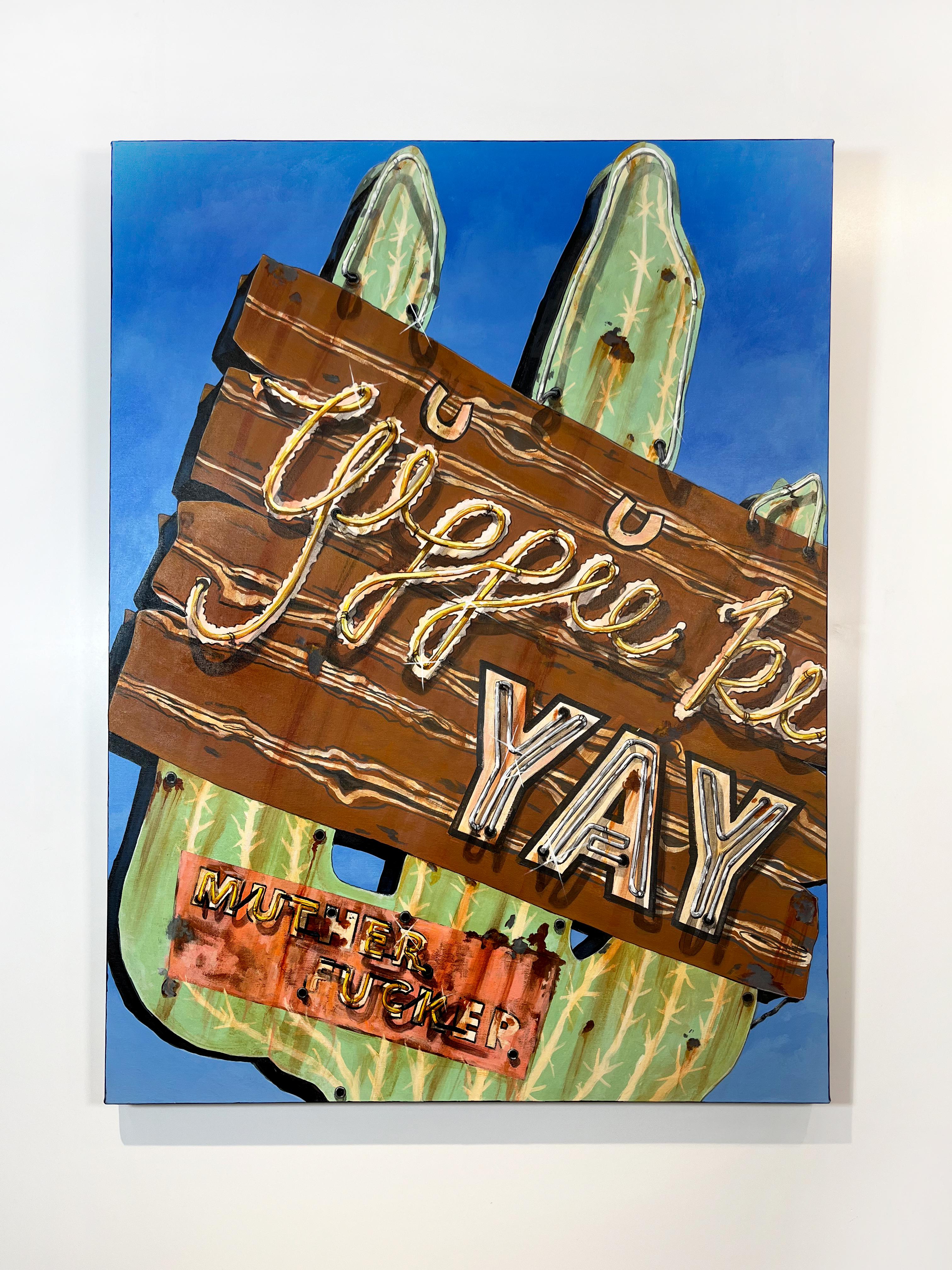Yippie Ki-Yay, Die Hard, acrylic on canvas, movie art, neon sign painting - Painting by Rob Croxford