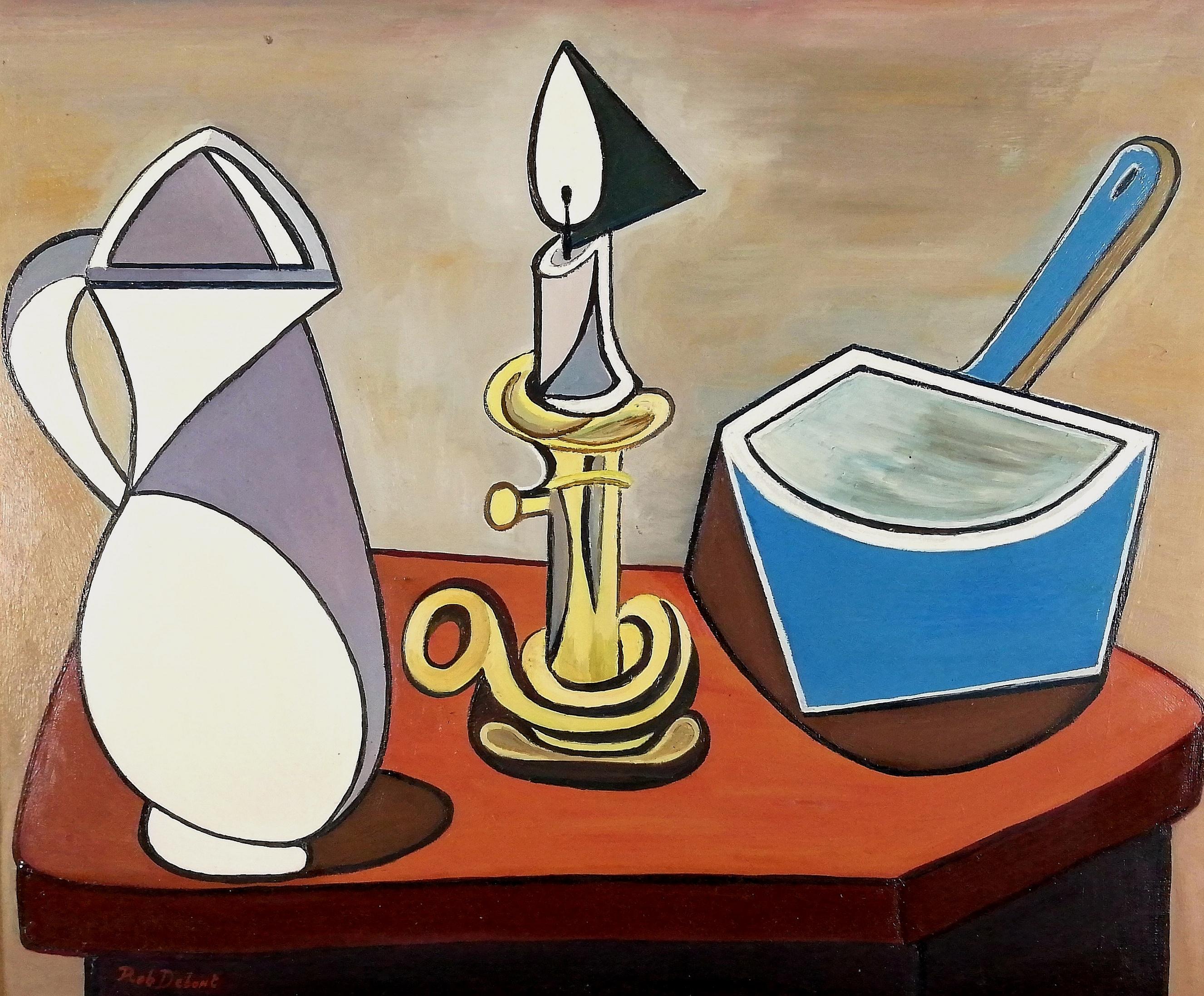 Nature morte - Mid 20th Century Belgian Cubist Oil on Canvas Modernist Painting - Beige Still-Life Painting par Rob Debont