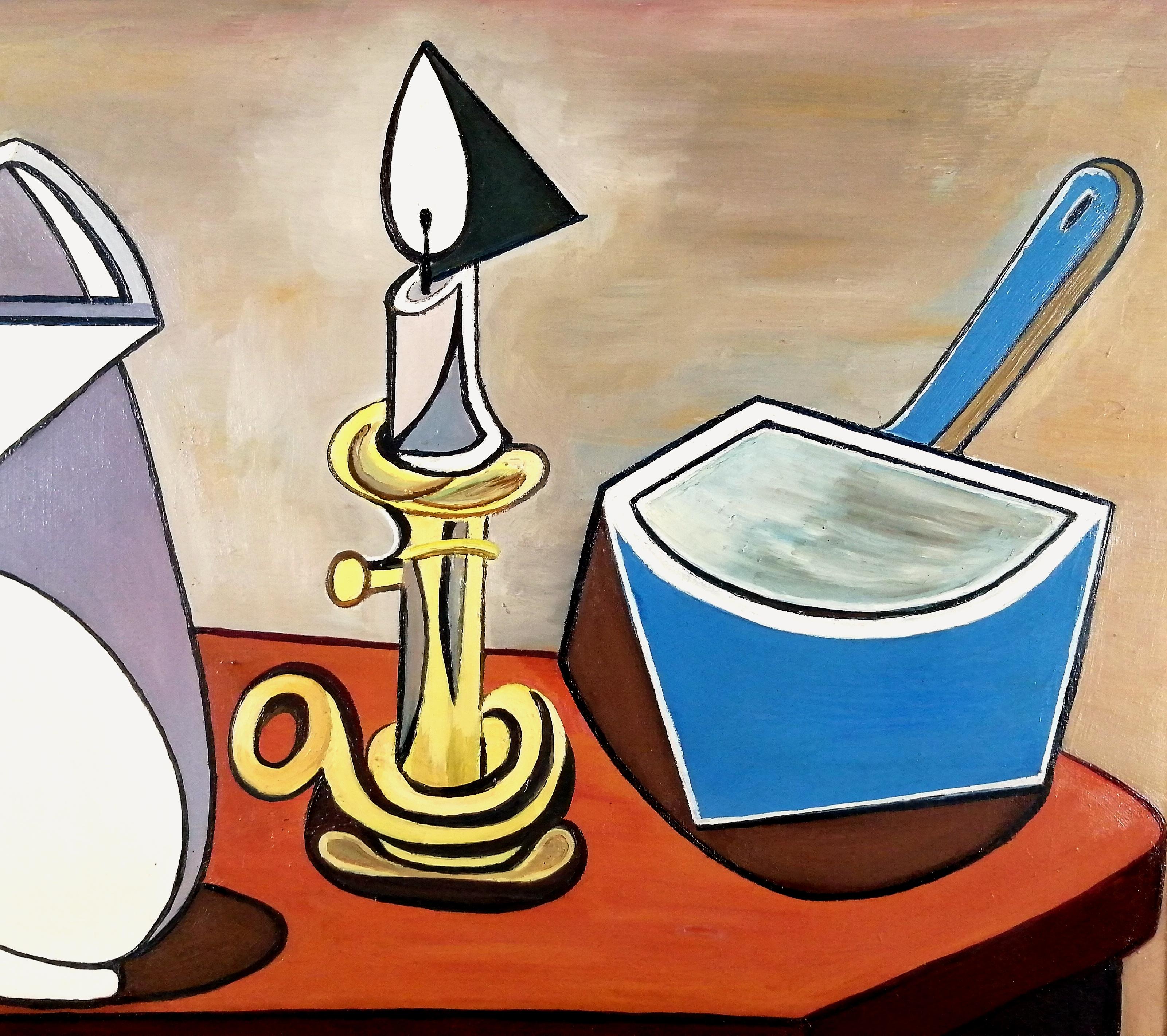Nature morte - Mid 20th Century Belgian Cubist Oil on Canvas Modernist Painting en vente 1
