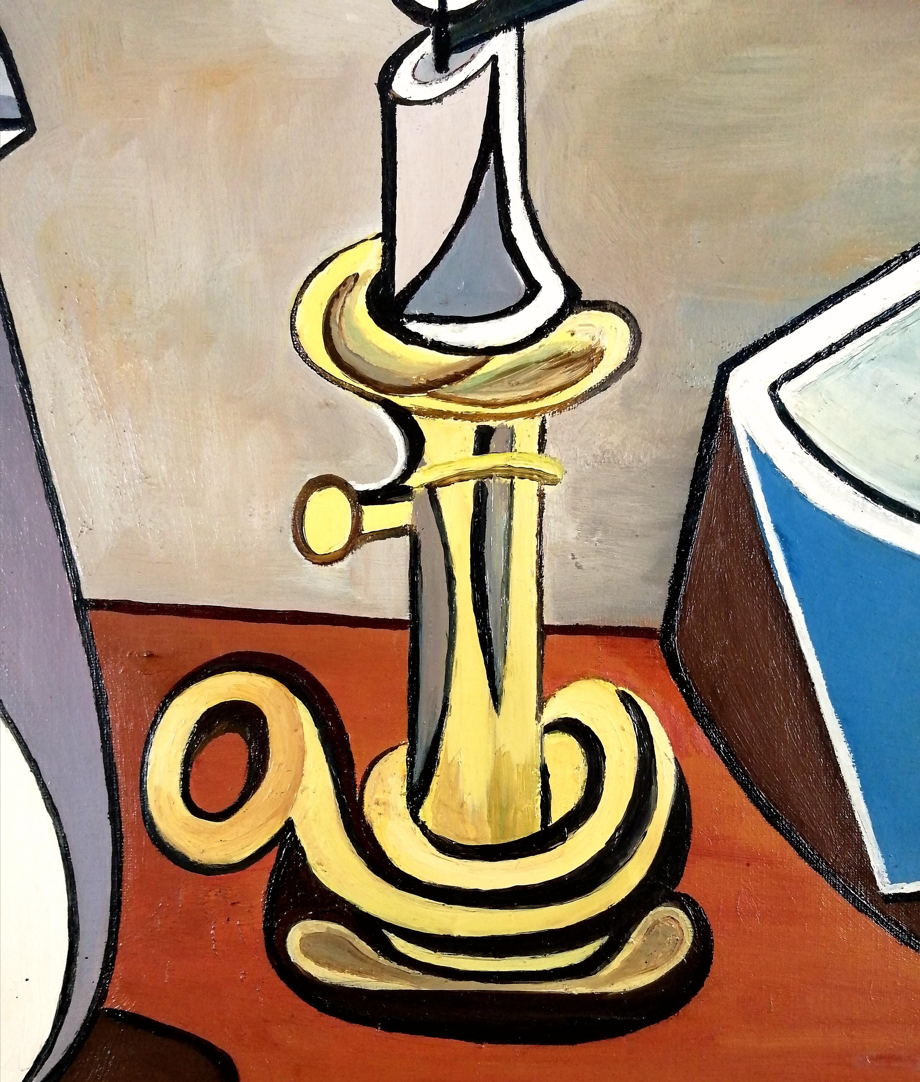 Nature morte - Mid 20th Century Belgian Cubist Oil on Canvas Modernist Painting en vente 3