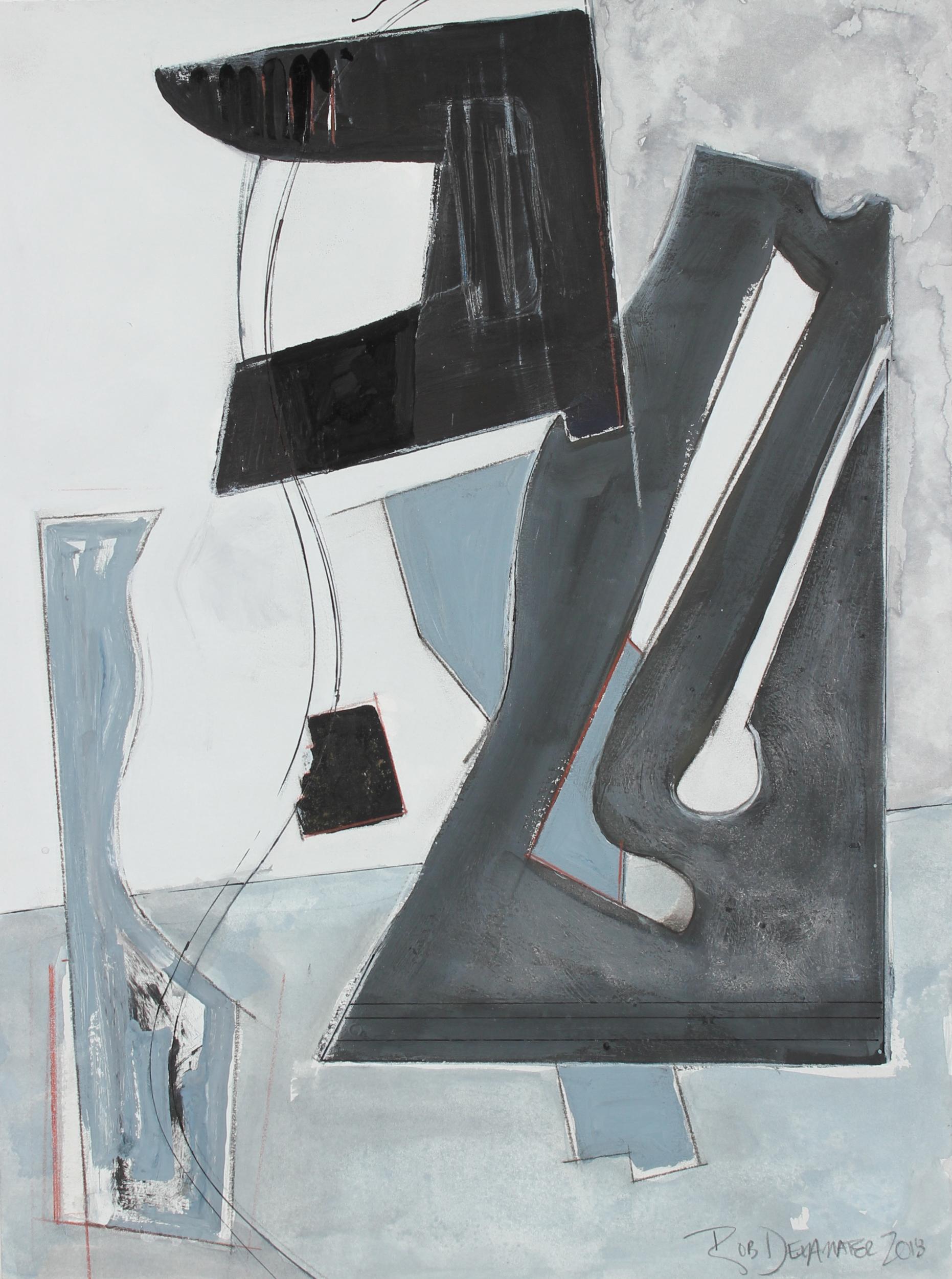 Rob Delamater Abstract Painting - " Composition Based on a Guitar I " 2018 Gouache & Mixed Media on Paper