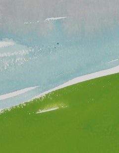 "French Hillside IV" Gouache on Paper Landscape in Green and Blue, 2017