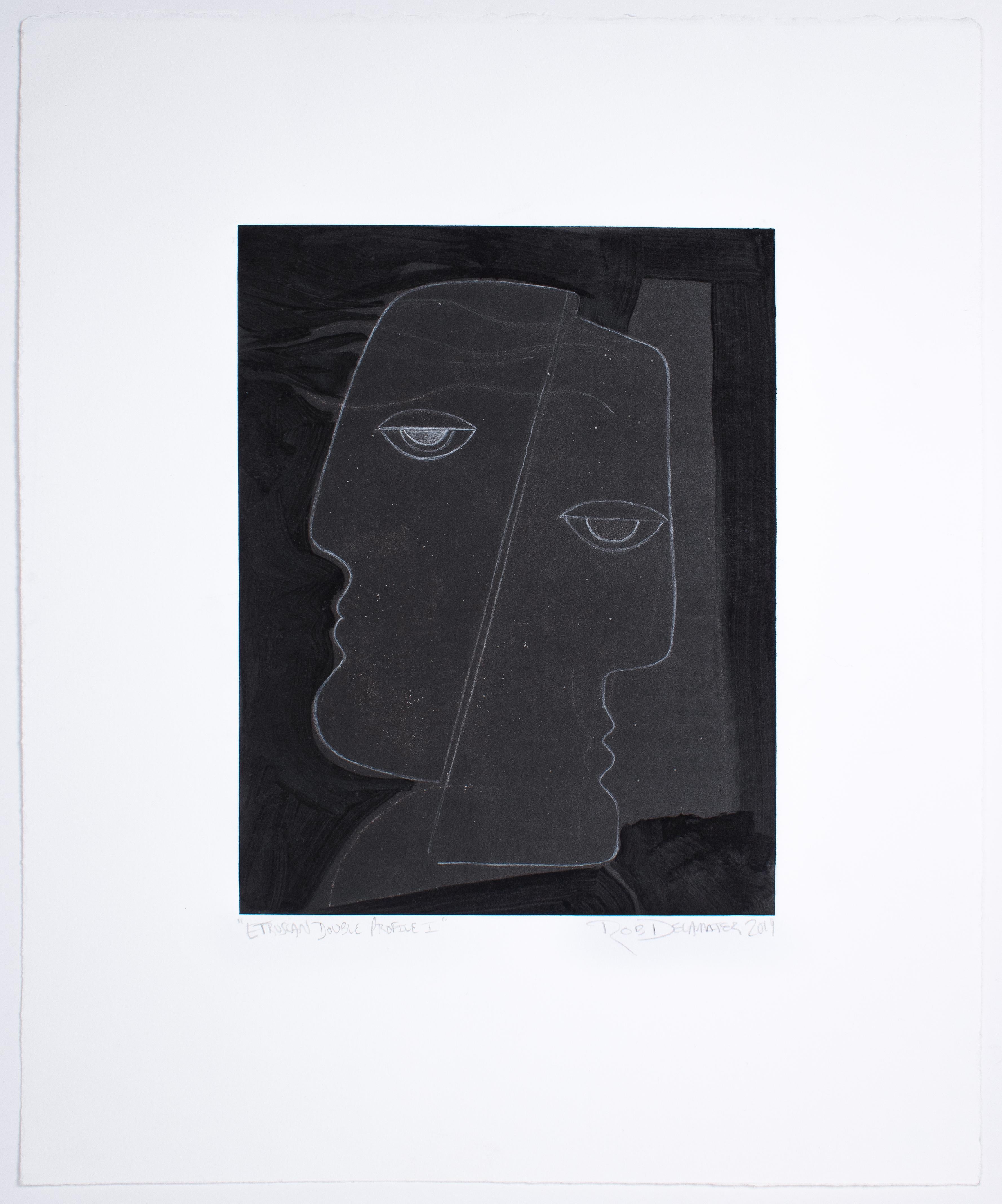 Rob Delamater Abstract Print - "Etruscan Double Profile I" 2019 Monotype