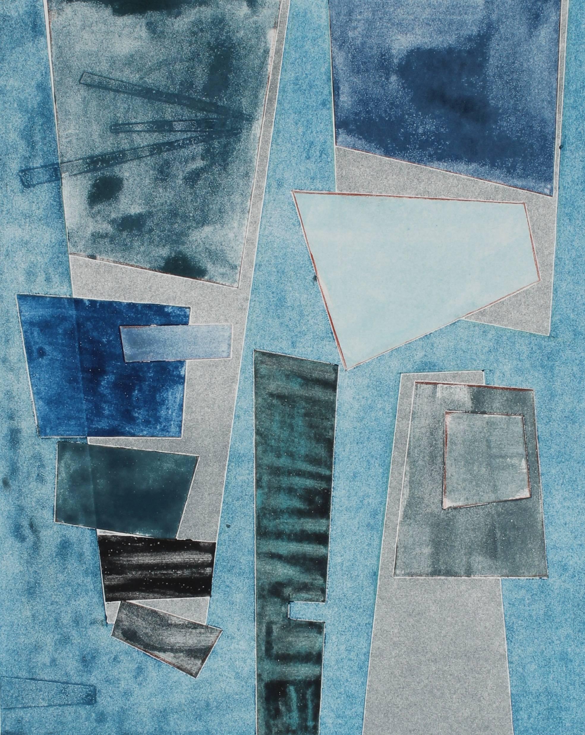 "Indigo Metropolis II" Abstract Monotype in Blue, 2017