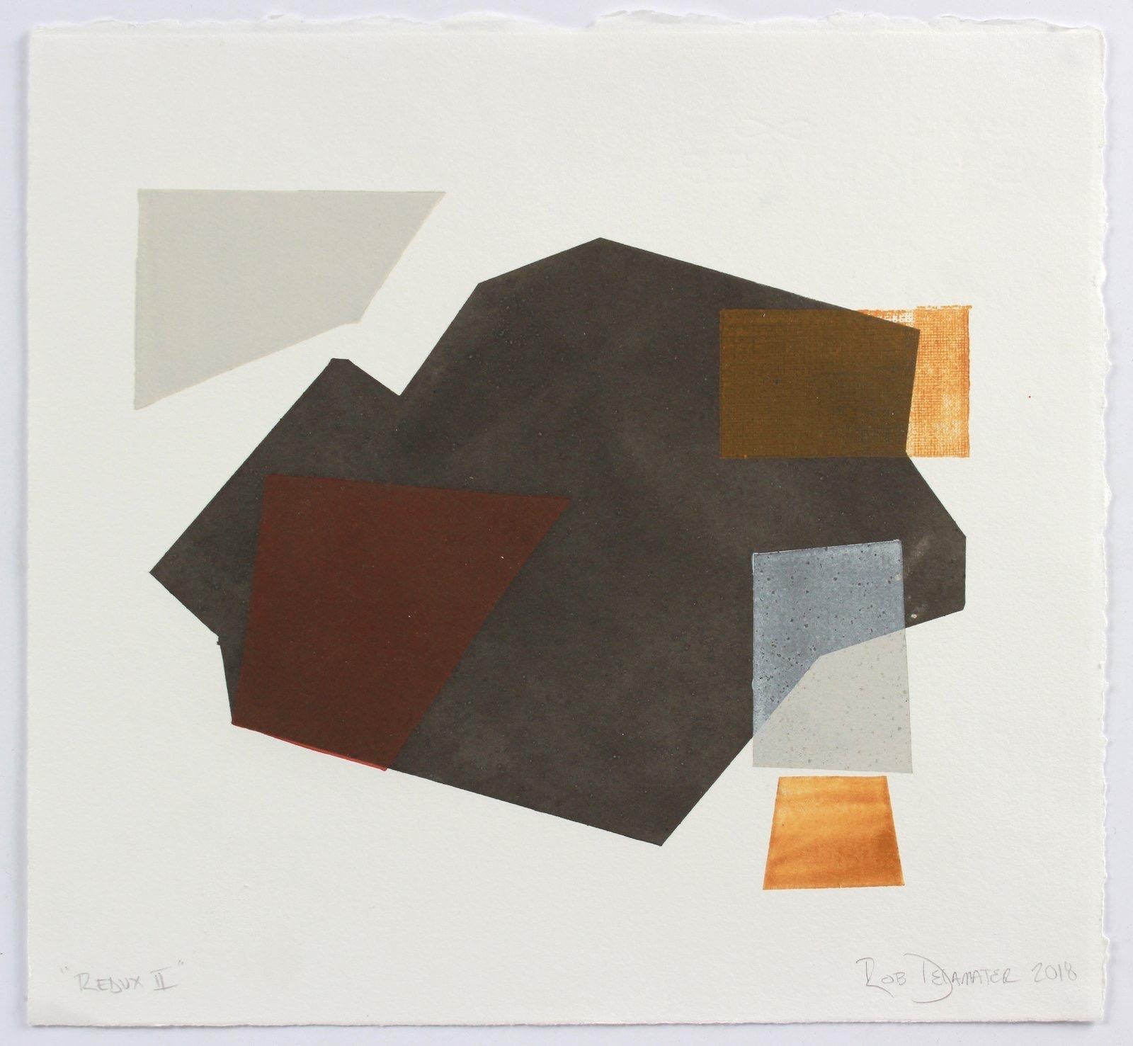 Rob Delamater Abstract Drawing - "Redux II" Contemporary Abstract Monotype on Paper in Earth Tones