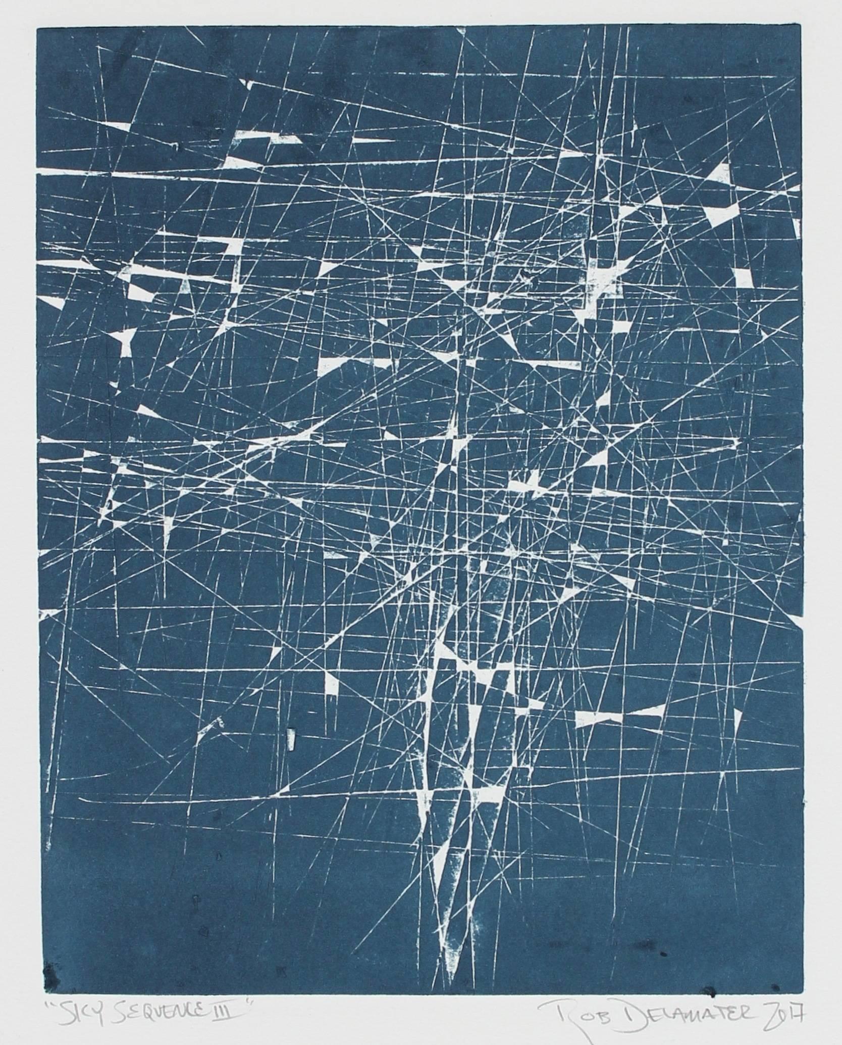 Rob Delamater Abstract Print - "Sky Sequence III" Abstract Relief Print in Blue, 2017