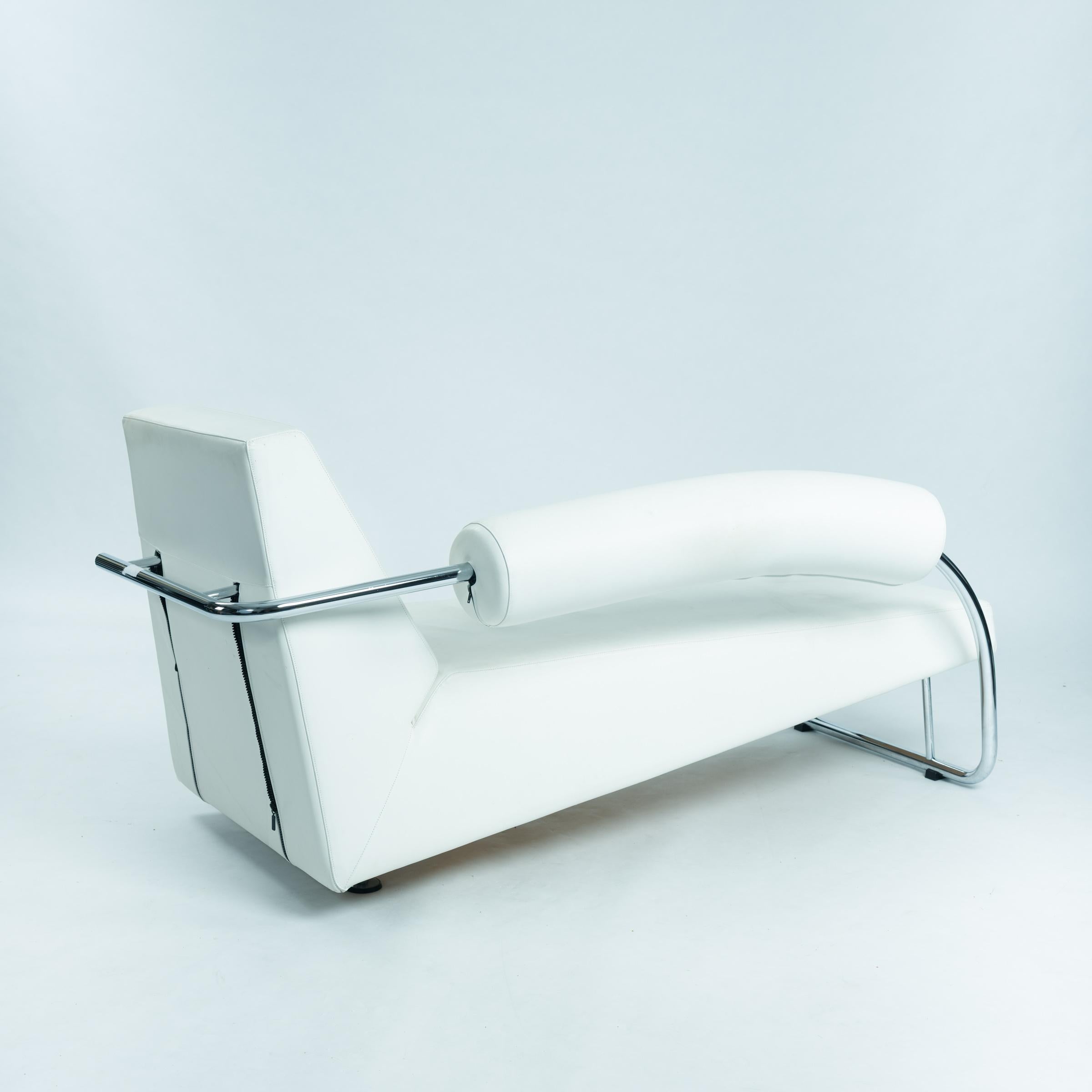 Rob Eckhardt Karel Doorman postmoderne Chaiselongue weißes Leder Stahlrohr (Postmoderne) im Angebot