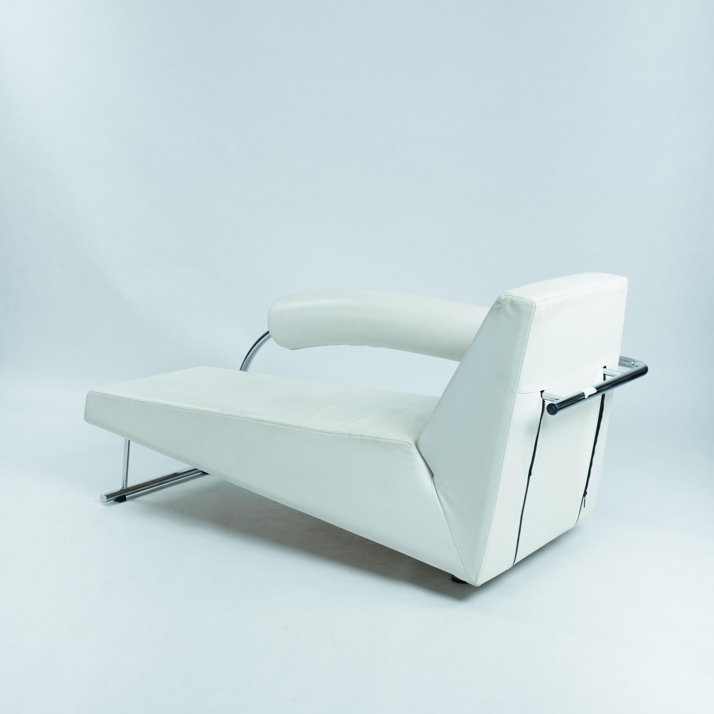Rob Eckhardt Karel Doorman postmoderne Chaiselongue weißes Leder Stahlrohr im Zustand „Gut“ im Angebot in Zevenaar, NL