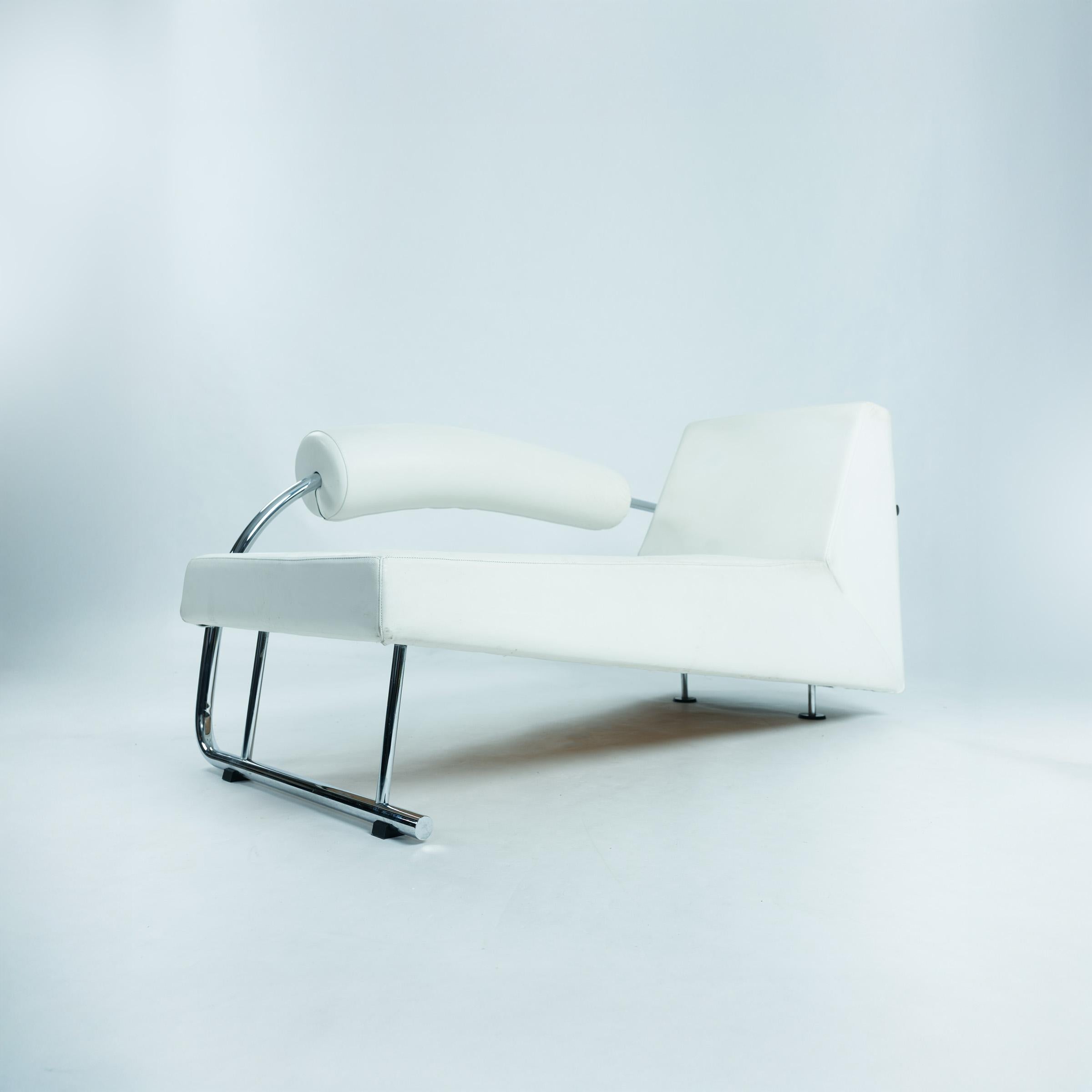 Rob Eckhardt Karel Doorman postmoderne Chaiselongue weißes Leder Stahlrohr im Angebot 1