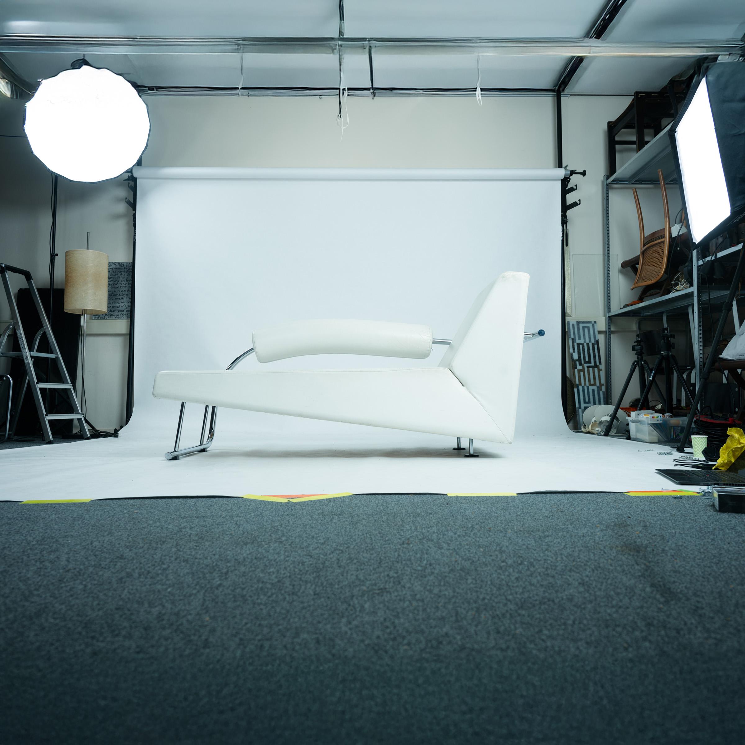 Rob Eckhardt Karel Doorman postmoderne Chaiselongue weißes Leder Stahlrohr im Angebot 2