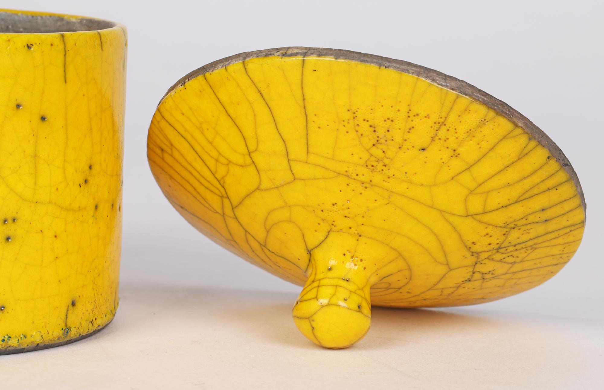Rob Hand Yellow Raku Fired Studio Pottery Lidded Pot 4