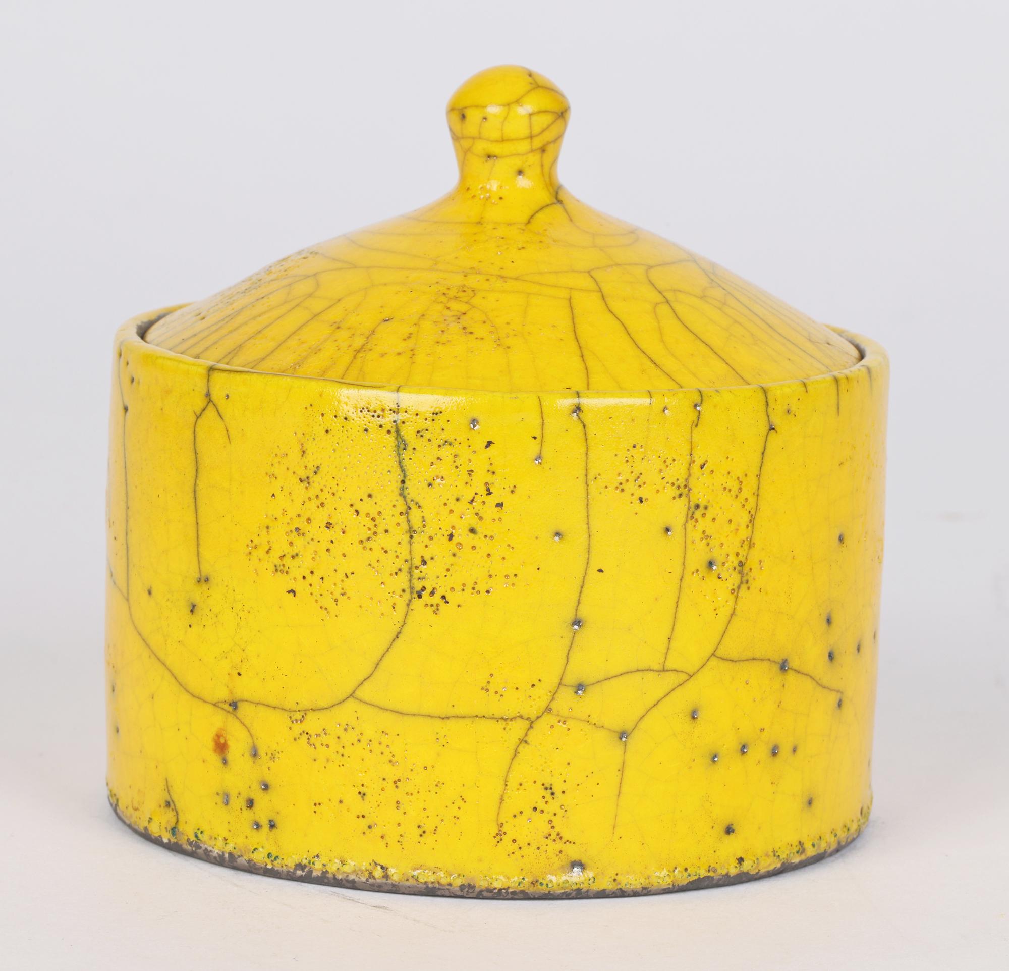 Rob Hand Yellow Raku Fired Studio Pottery Lidded Pot 7