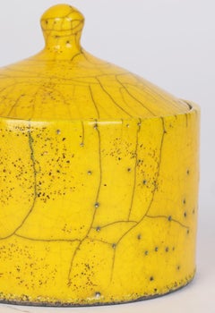 Rob Hand Yellow Raku Fired Studio Pottery Lidded Pot