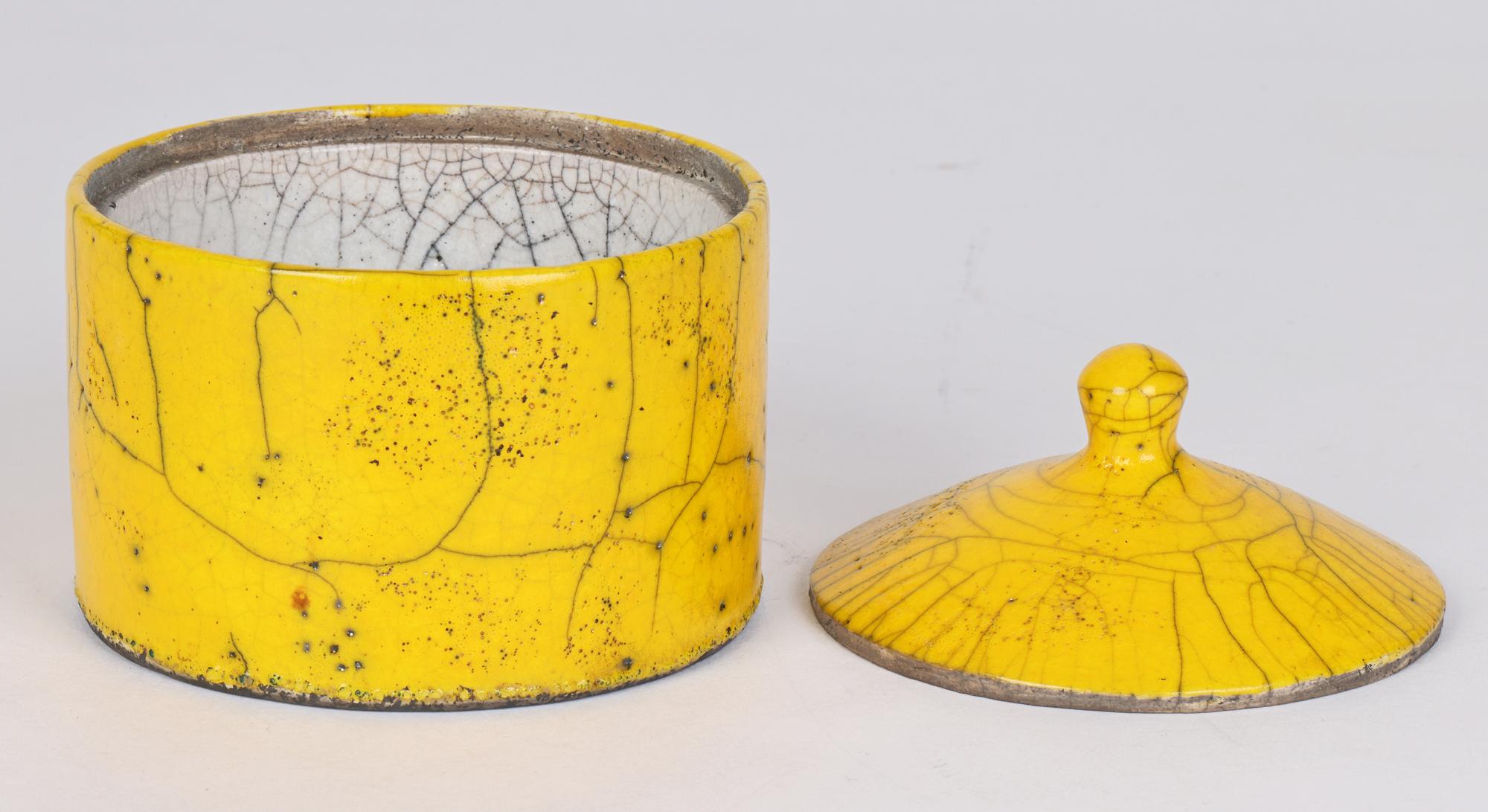 Modern Rob Hand Yellow Raku Fired Studio Pottery Lidded Pot