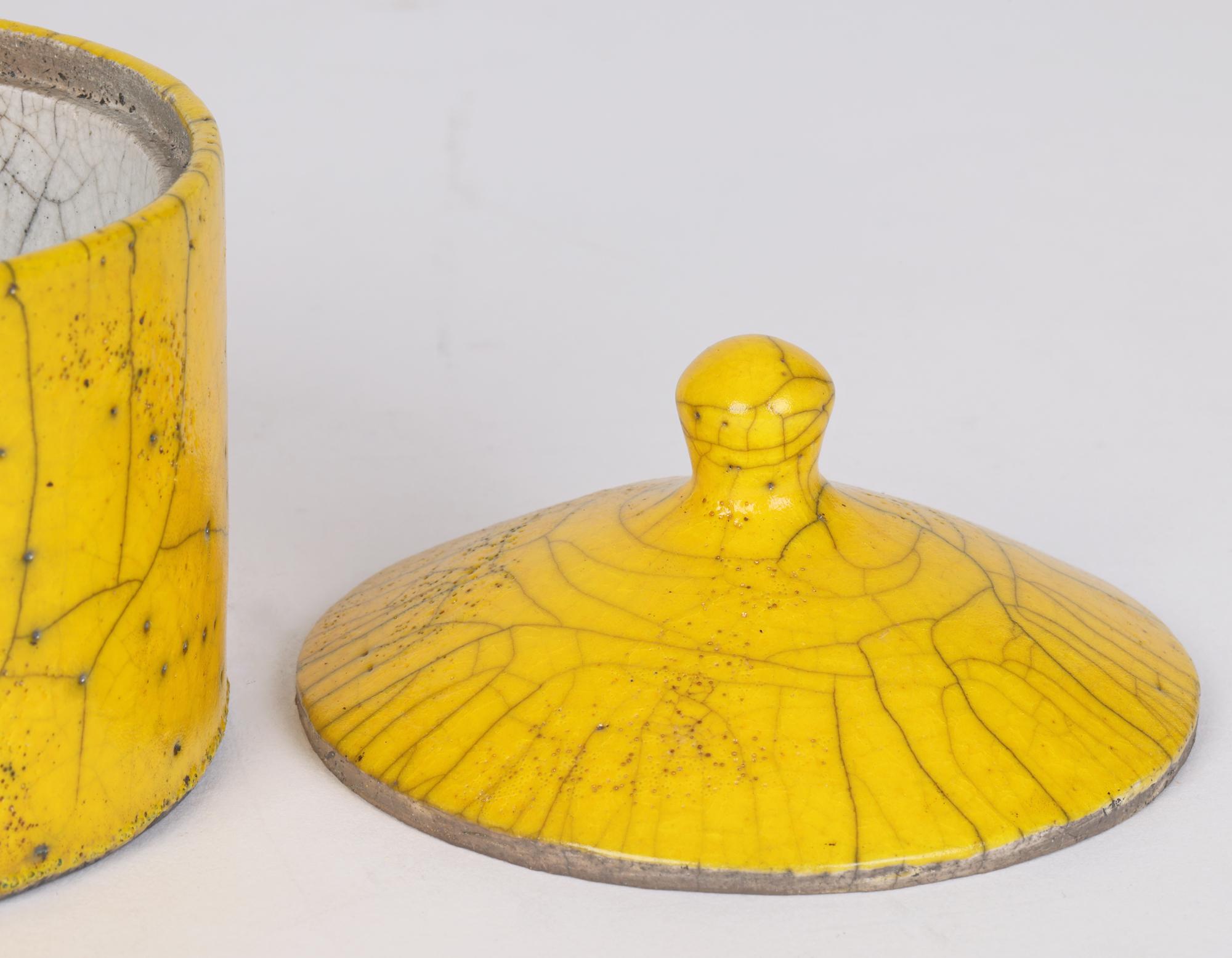 20th Century Rob Hand Yellow Raku Fired Studio Pottery Lidded Pot
