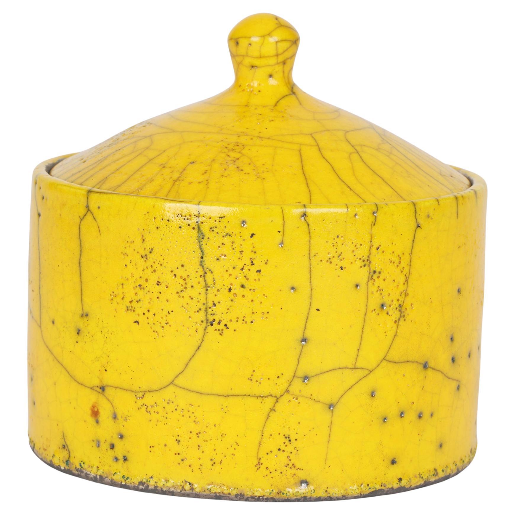 Van storm Lucky iets Rob Hand Yellow Raku Fired Studio Pottery Lidded Pot For Sale at 1stDibs