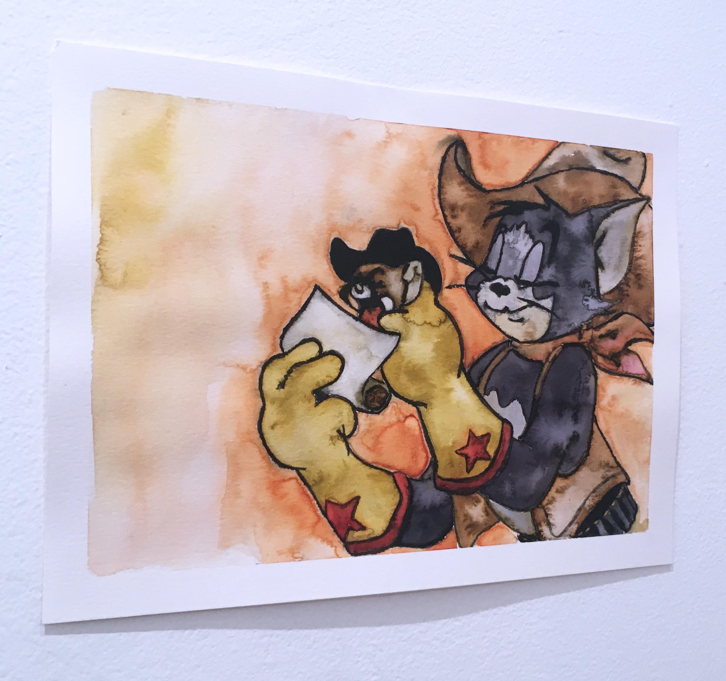 Smoke Break, Limited Edition print of original Tom & Jerry watercolor painting - Print by Rob Kaniuk