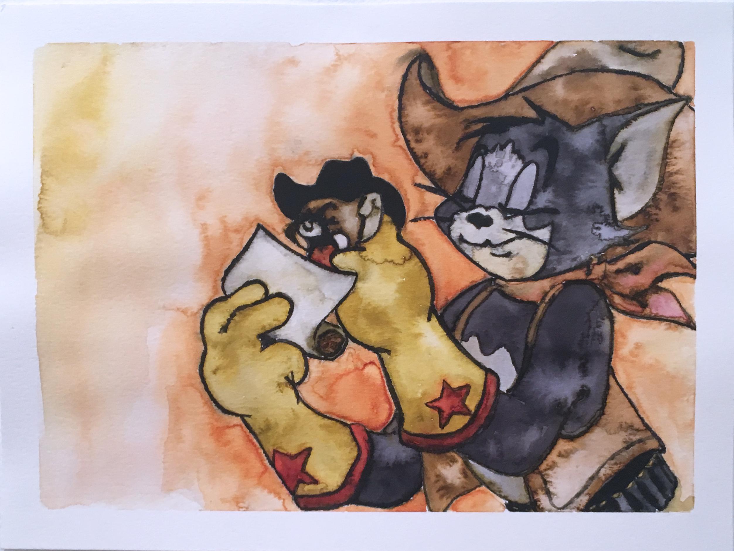 Smoke Break, Limited Edition print of original Tom & Jerry watercolor painting
