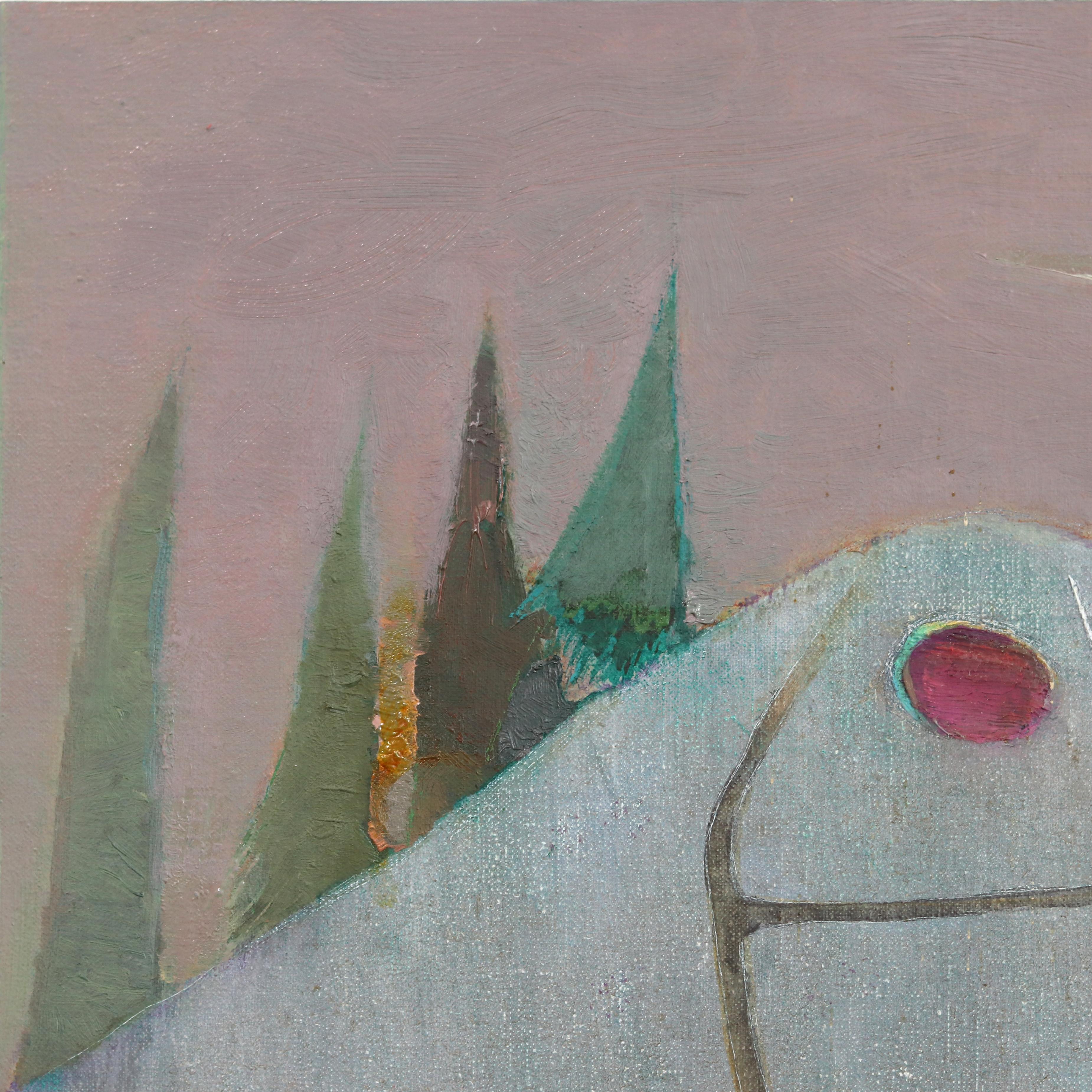 El óleo original de Rob Katkowski, Caminos de cementerio, es una composición que invita a la reflexión y que combina un minimalismo tranquilo con una narración sutil y emotiva. Esta evocadora obra, que mide 30 cm cuadrados y está pintada al óleo