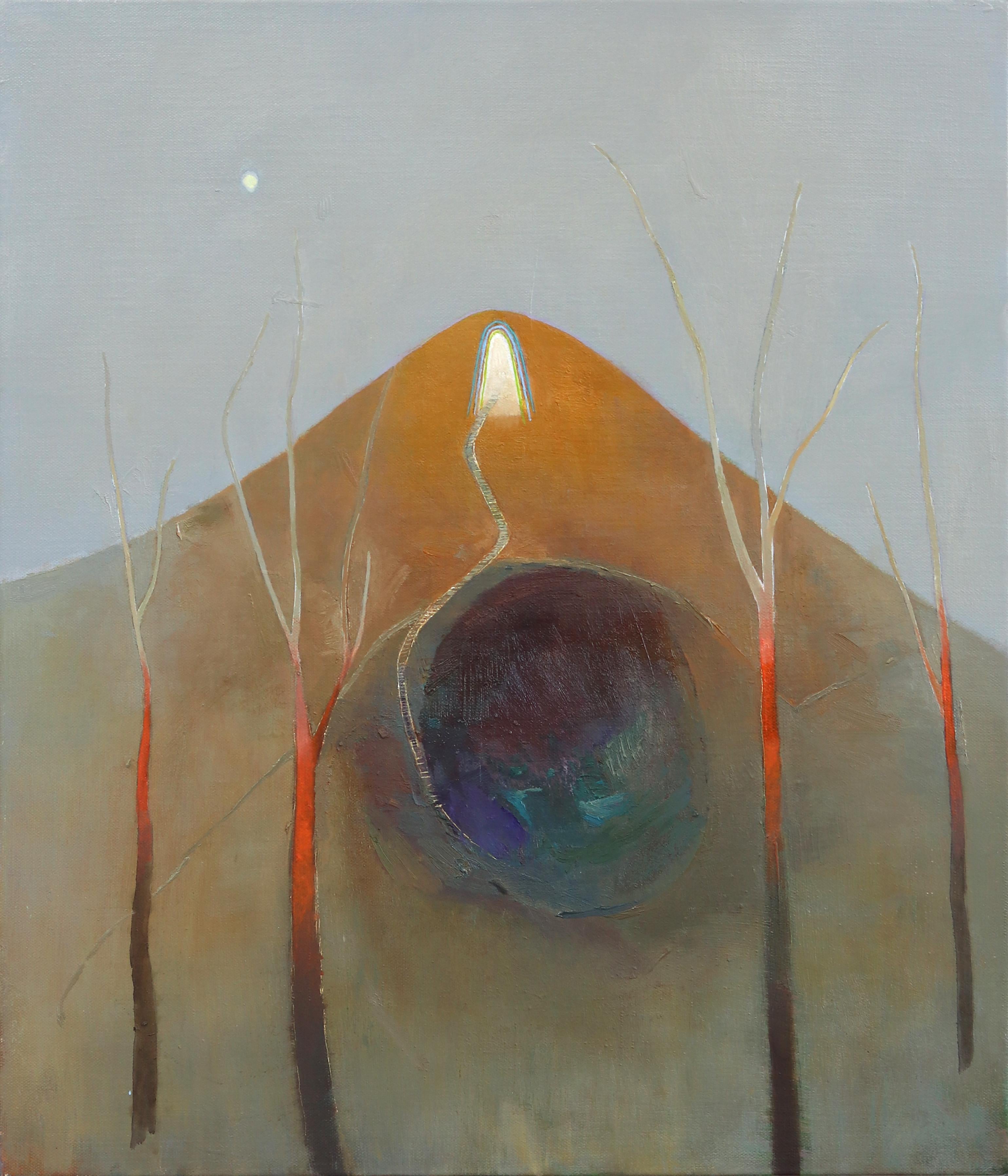 Landscape Painting di Rob Katkowski - Crepuscolo di ottobre - Pittura originale di paesaggio montano d'atmosfera