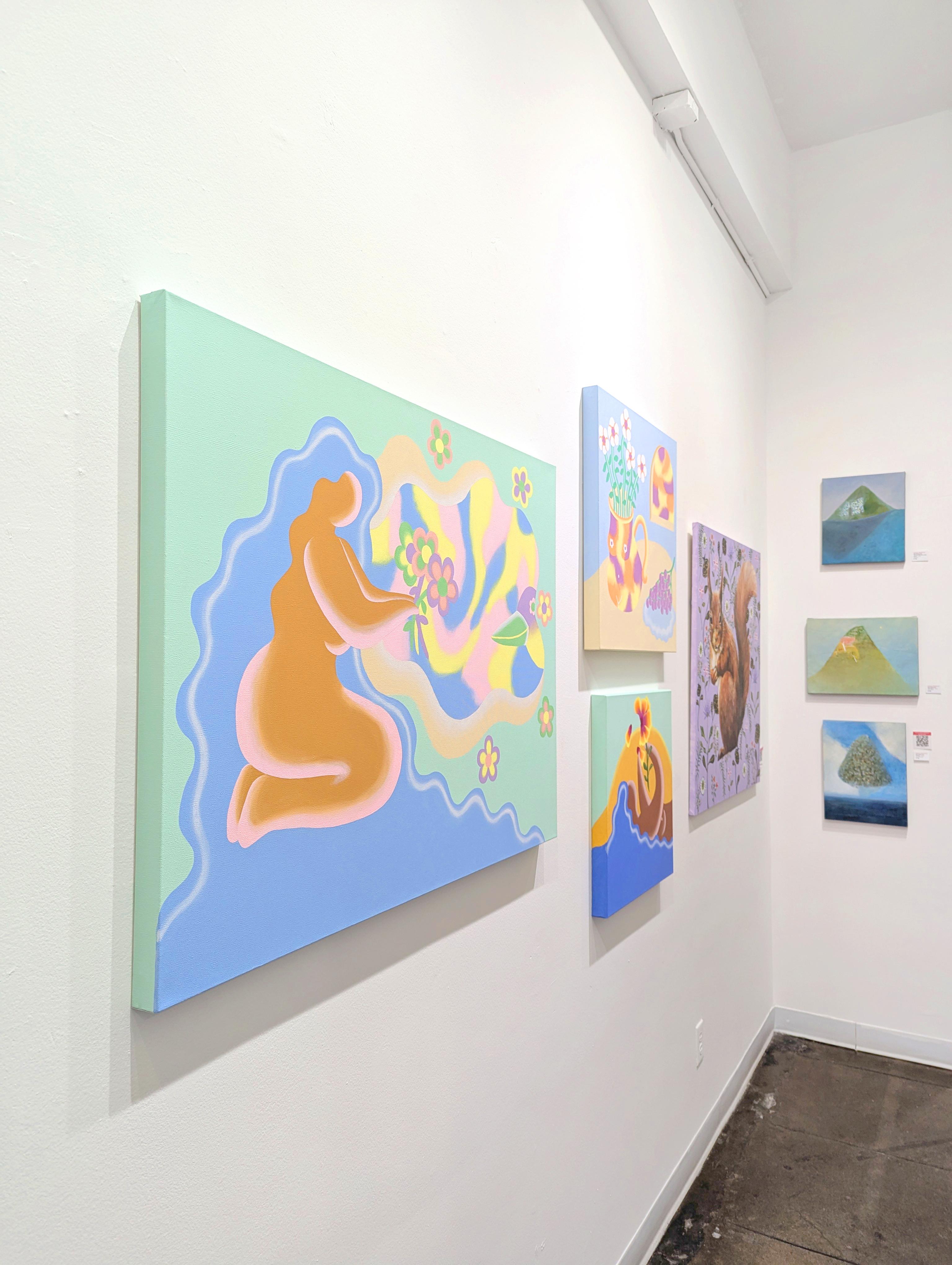 Il lato più lontano di una piccola isola - Pittura surrealista originale di paesaggio in vendita 4