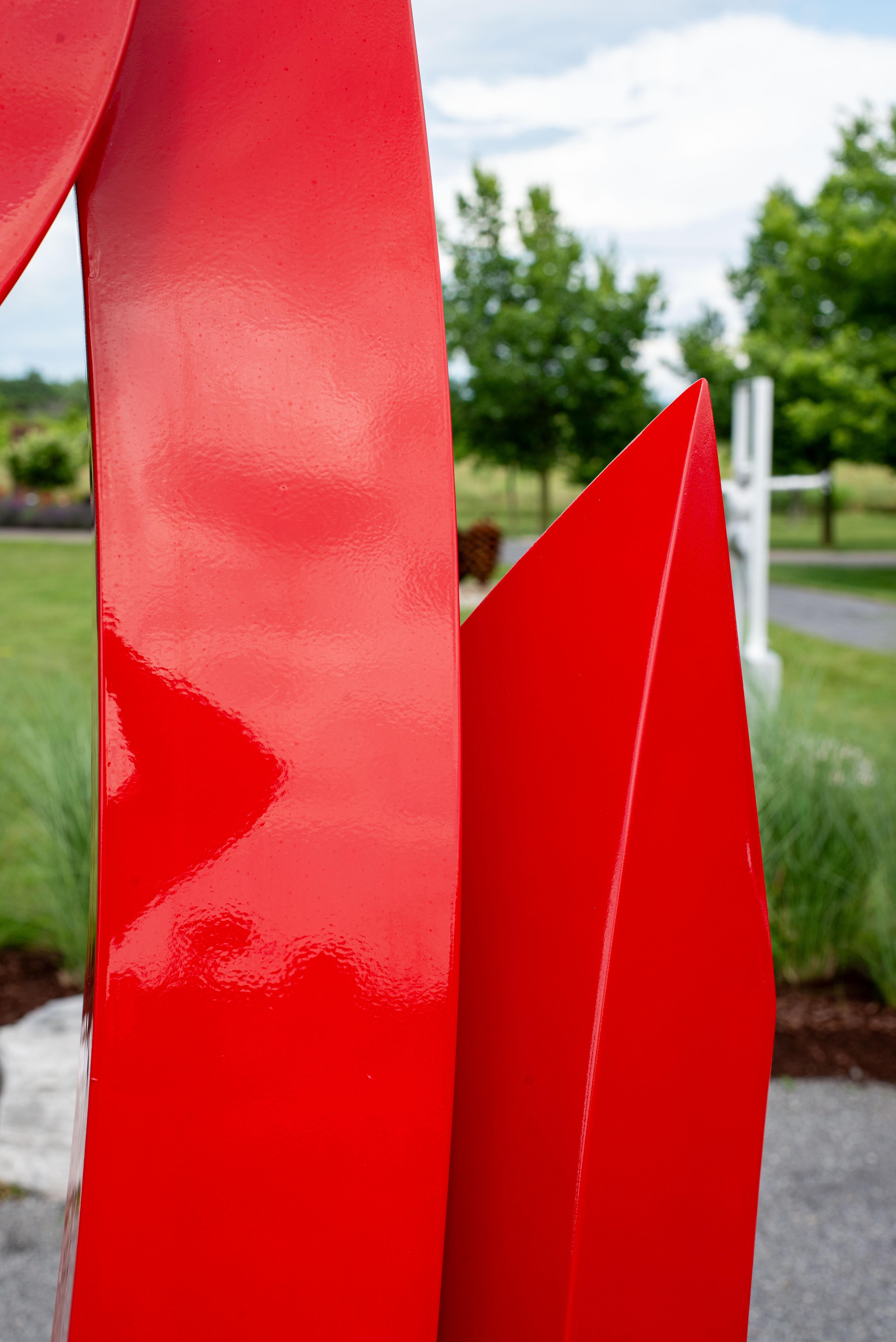 Summer Red Rhythm - contemporary, abstract, stainless steel outdoor sculpture For Sale 4