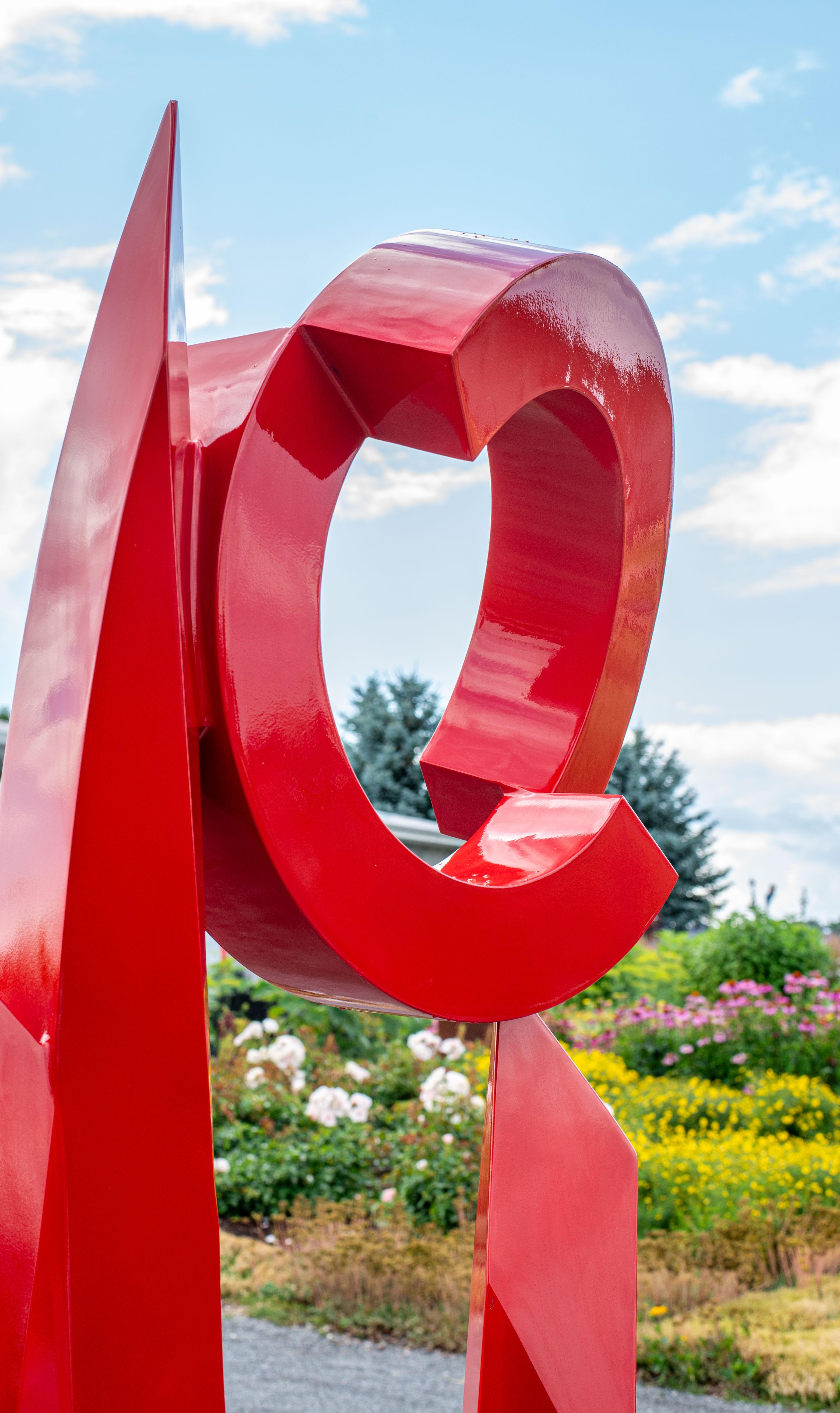 Summer Red Rhythm - sculpture d'extérieur contemporaine, abstraite, en acier inoxydable en vente 11