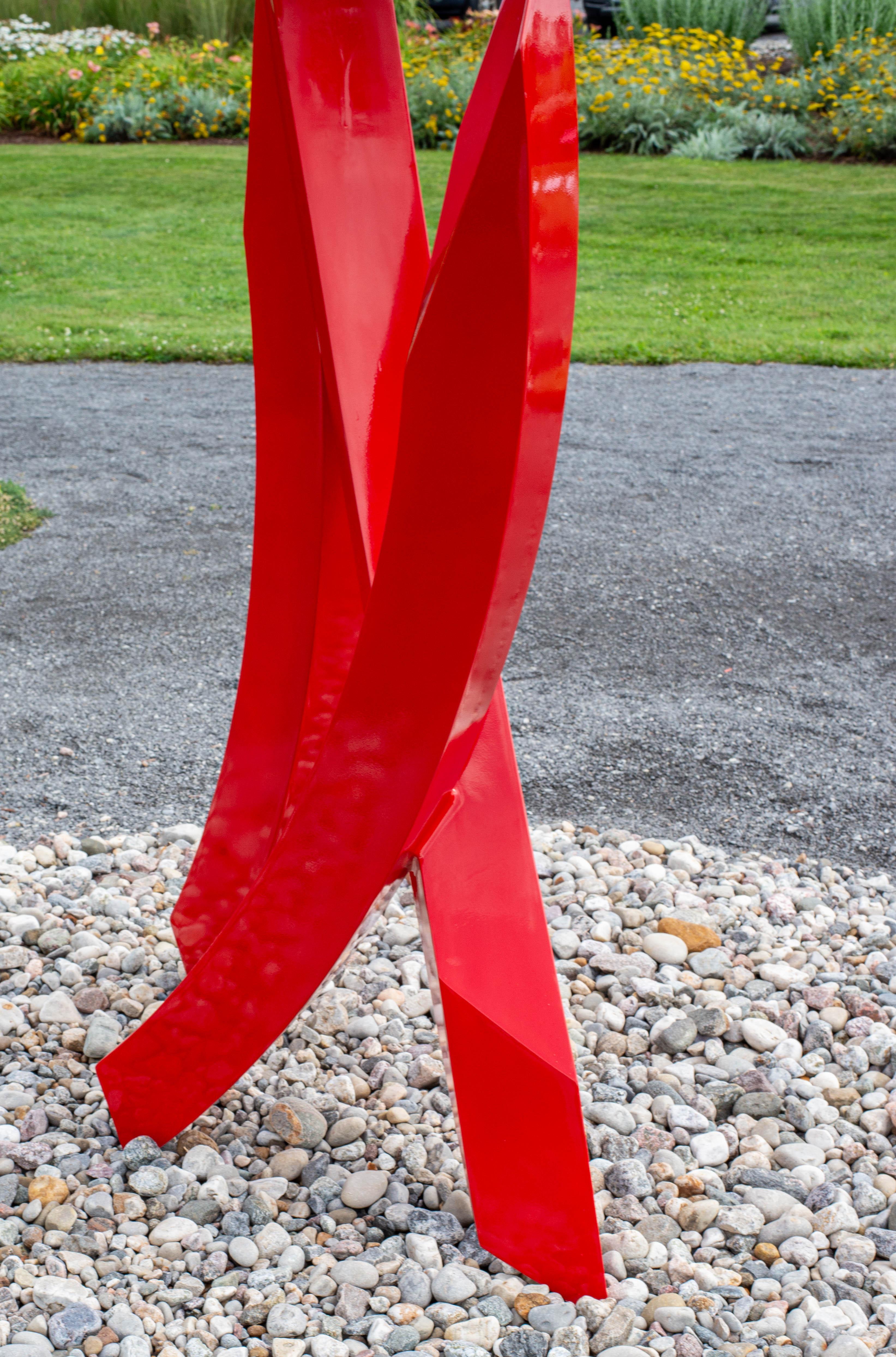 Summer Red Rhythm - sculpture d'extérieur contemporaine, abstraite, en acier inoxydable en vente 12