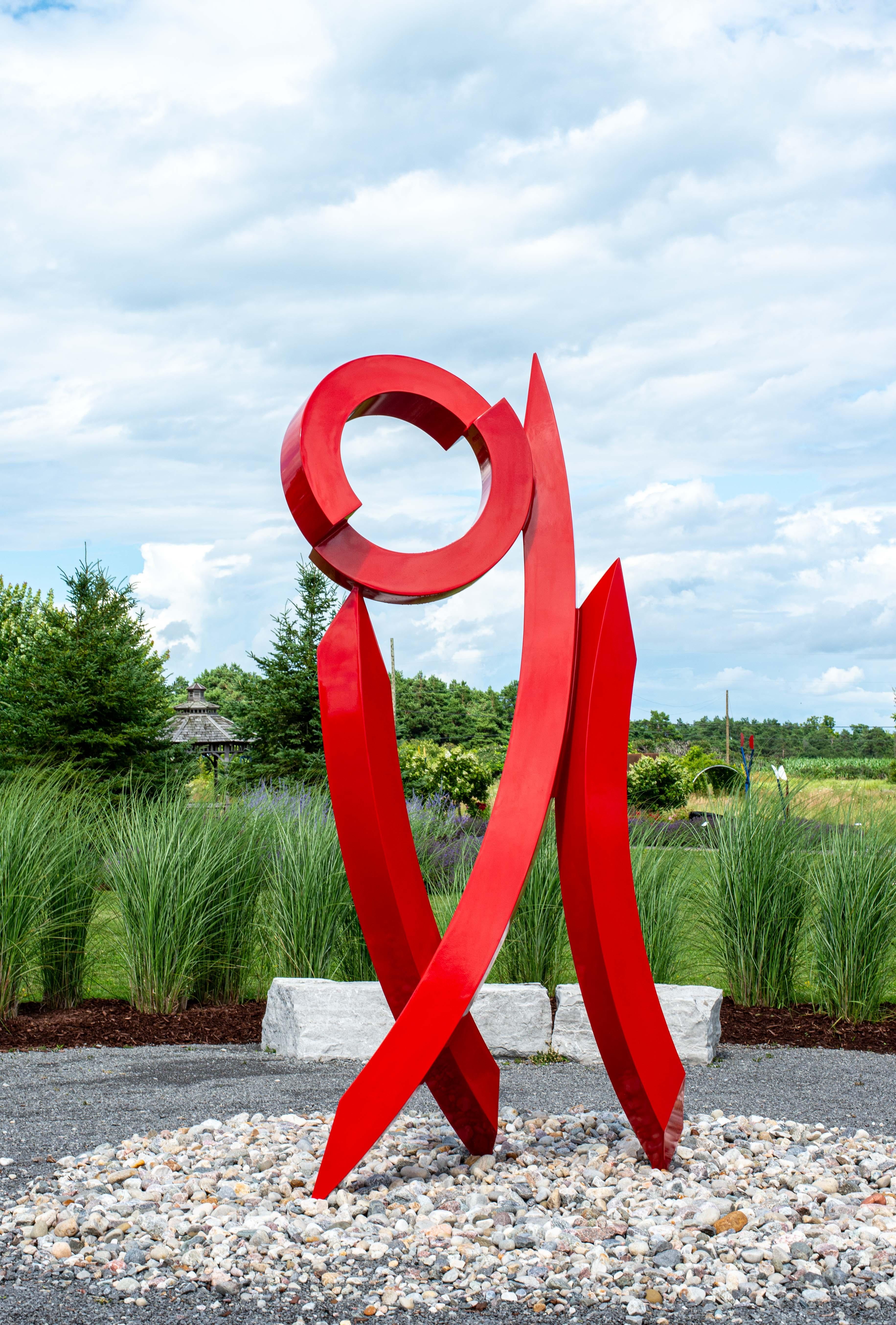 Summer Red Rhythm - sculpture d'extérieur contemporaine, abstraite, en acier inoxydable - Abstrait Sculpture par Rob Lorenson