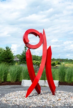 Summer Red Rhythm - contemporary, abstract, stainless steel outdoor sculpture