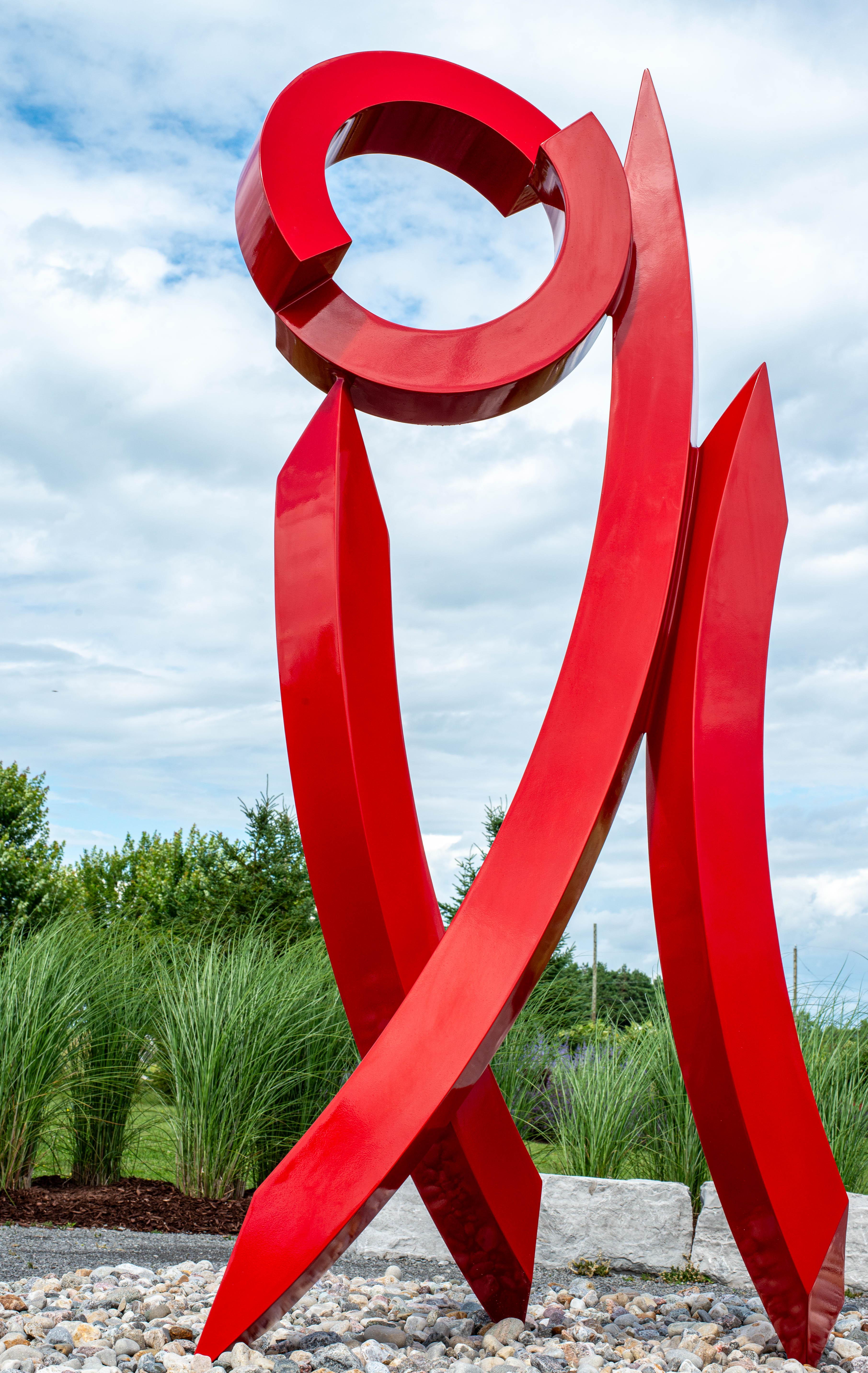 Summer Red Rhythm - contemporary, abstract, stainless steel outdoor sculpture - Abstract Sculpture by Rob Lorenson