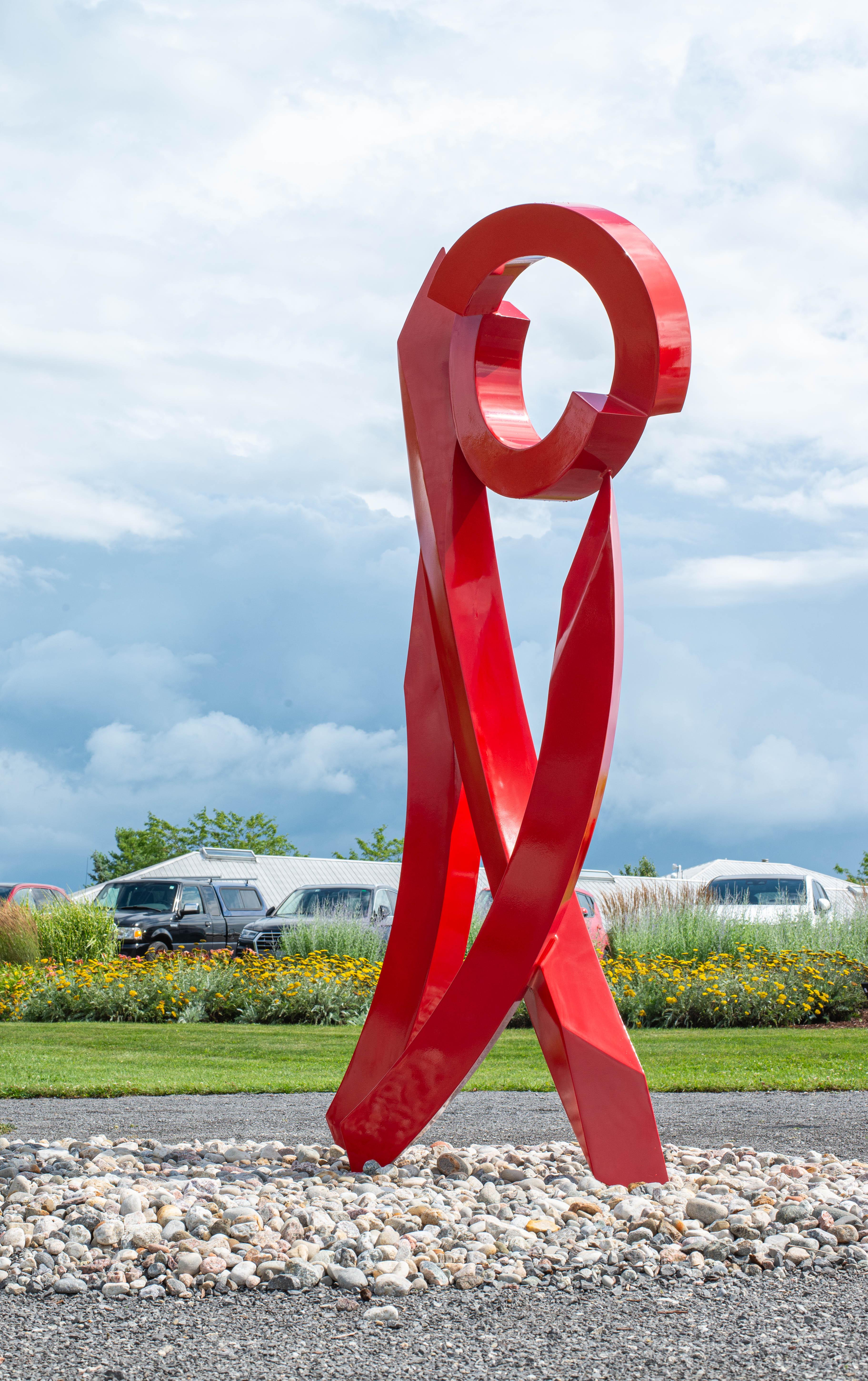 Summer Red Rhythm - sculpture d'extérieur contemporaine, abstraite, en acier inoxydable en vente 2