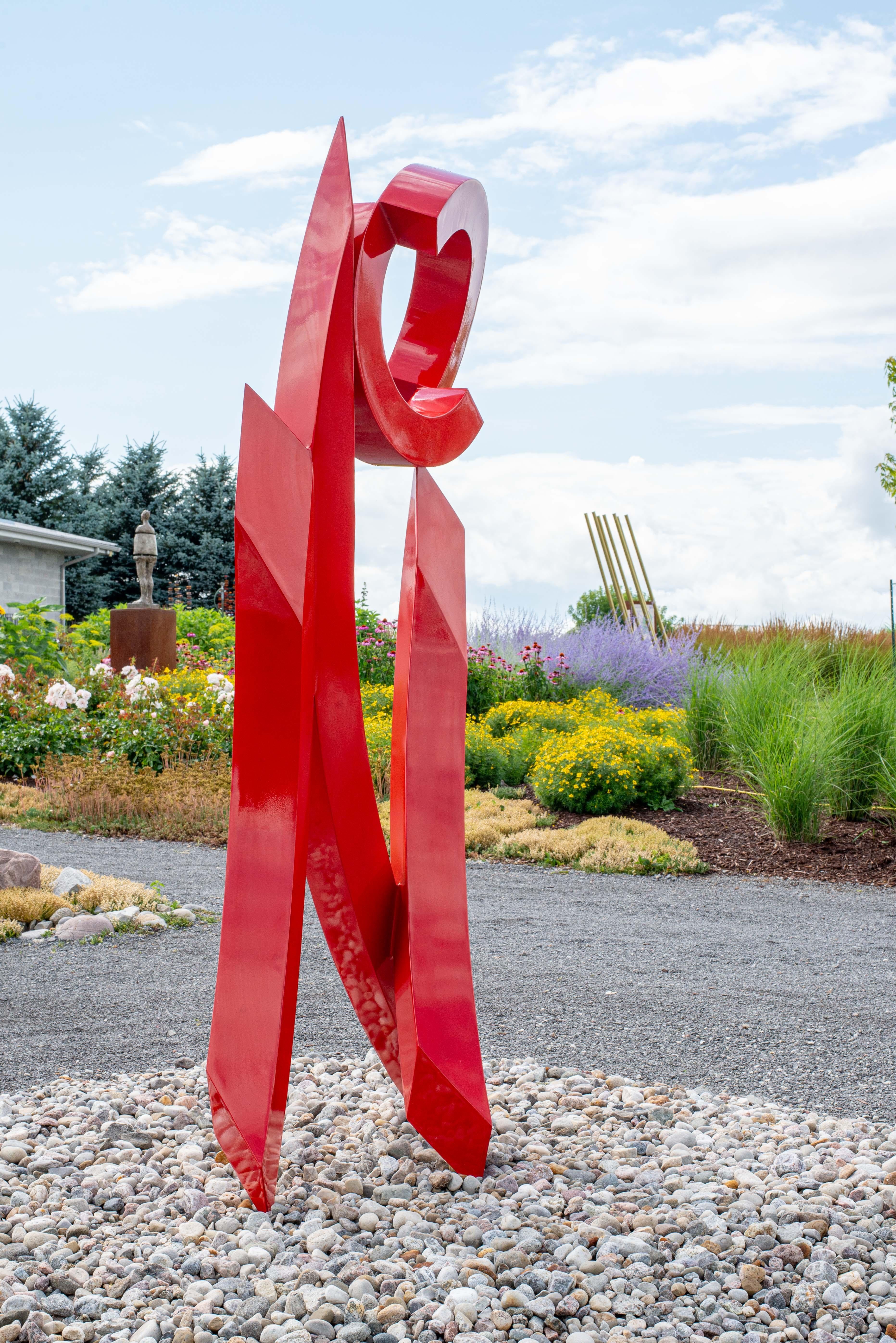Summer Red Rhythm - contemporary, abstract, stainless steel outdoor sculpture For Sale 4