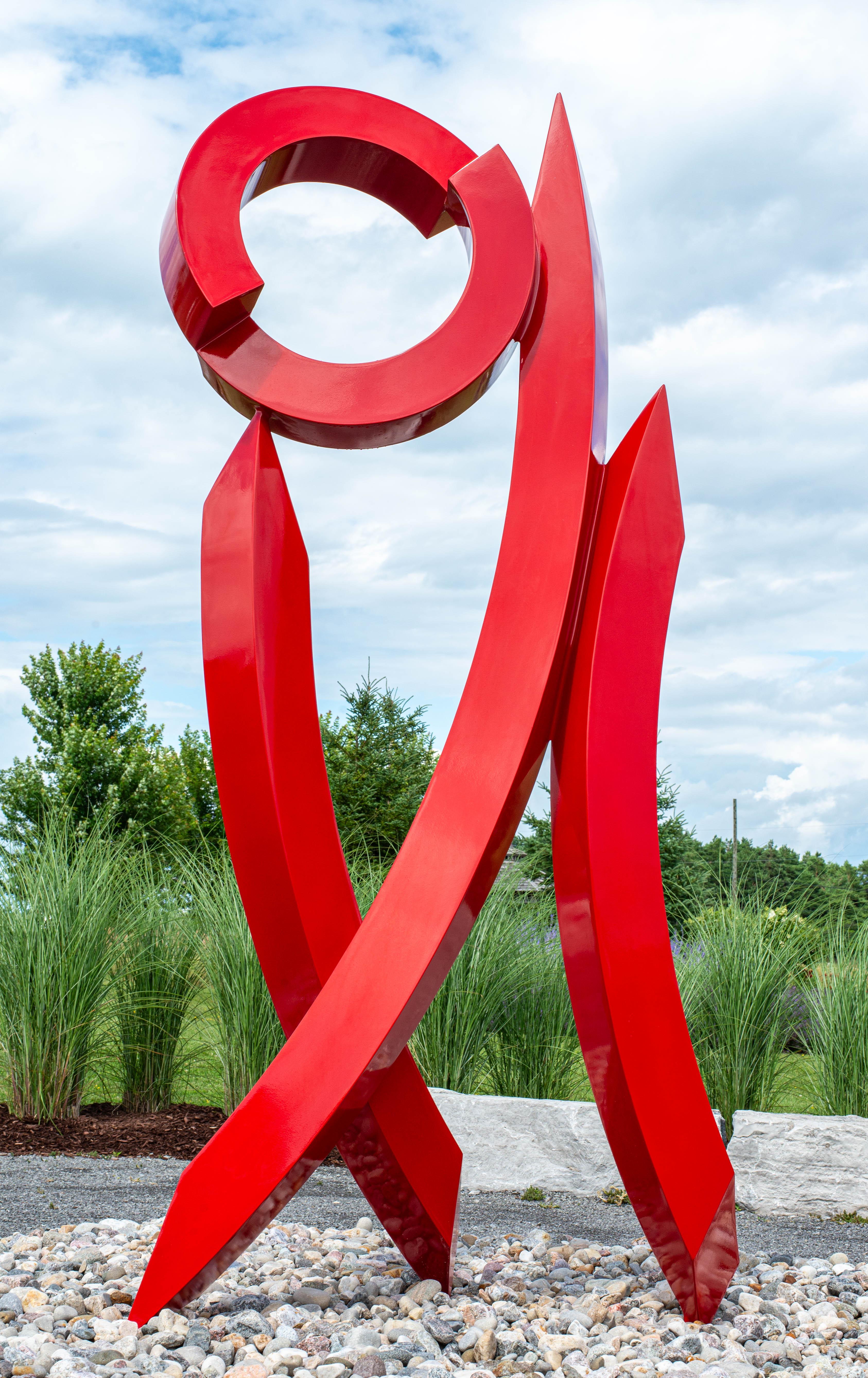 Summer Red Rhythm - contemporary, abstract, stainless steel outdoor sculpture - Sculpture by Rob Lorenson