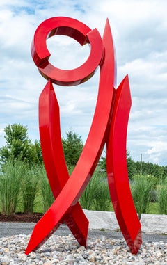 Summer Red Rhythm - contemporary, abstract, stainless steel outdoor sculpture